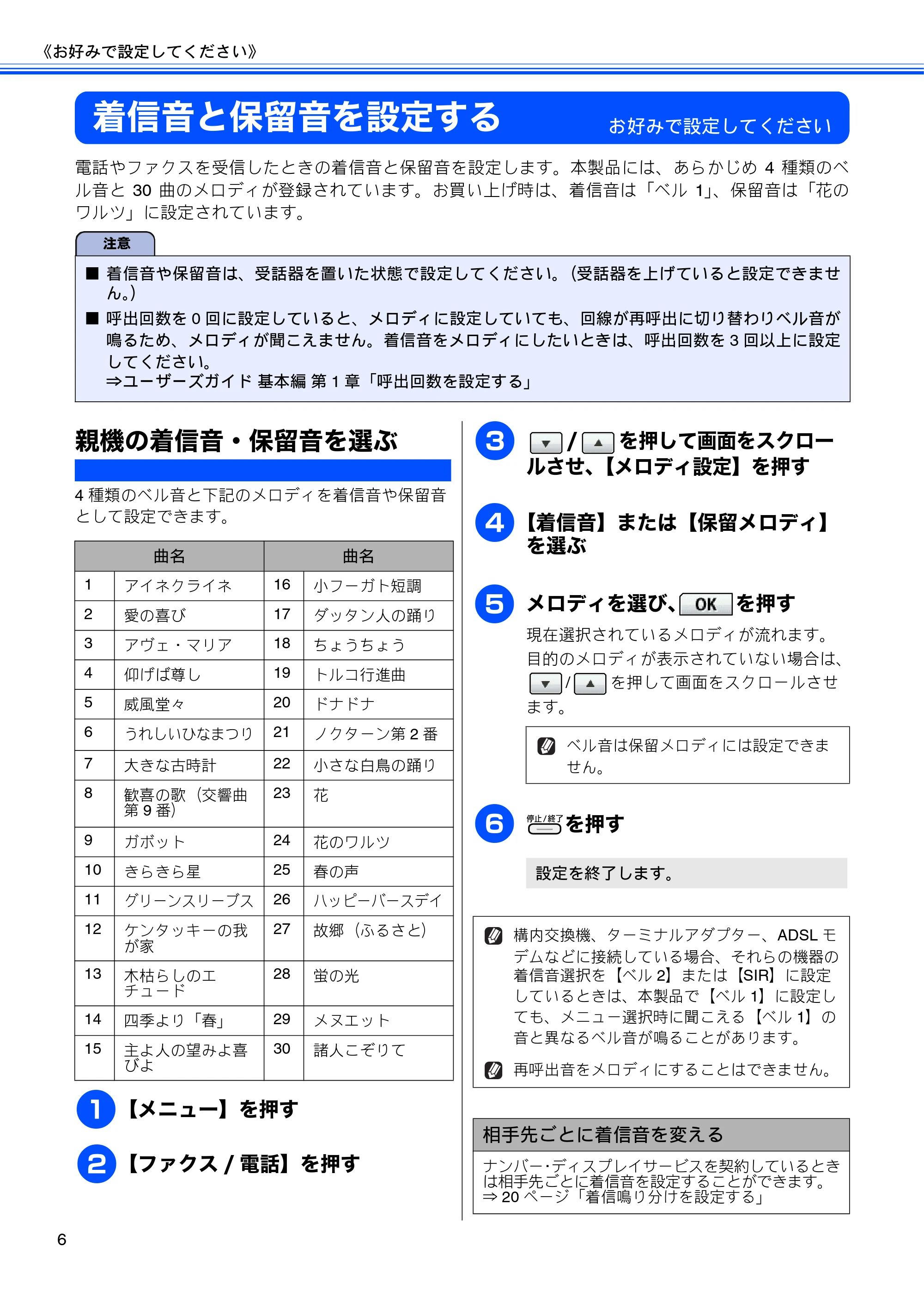 ブラザー MFC-J700D / MFC-J700DW ユーザーズガイド ~応用編~ — 着信音と保留音を設定する — 原本ページ — 8ページ