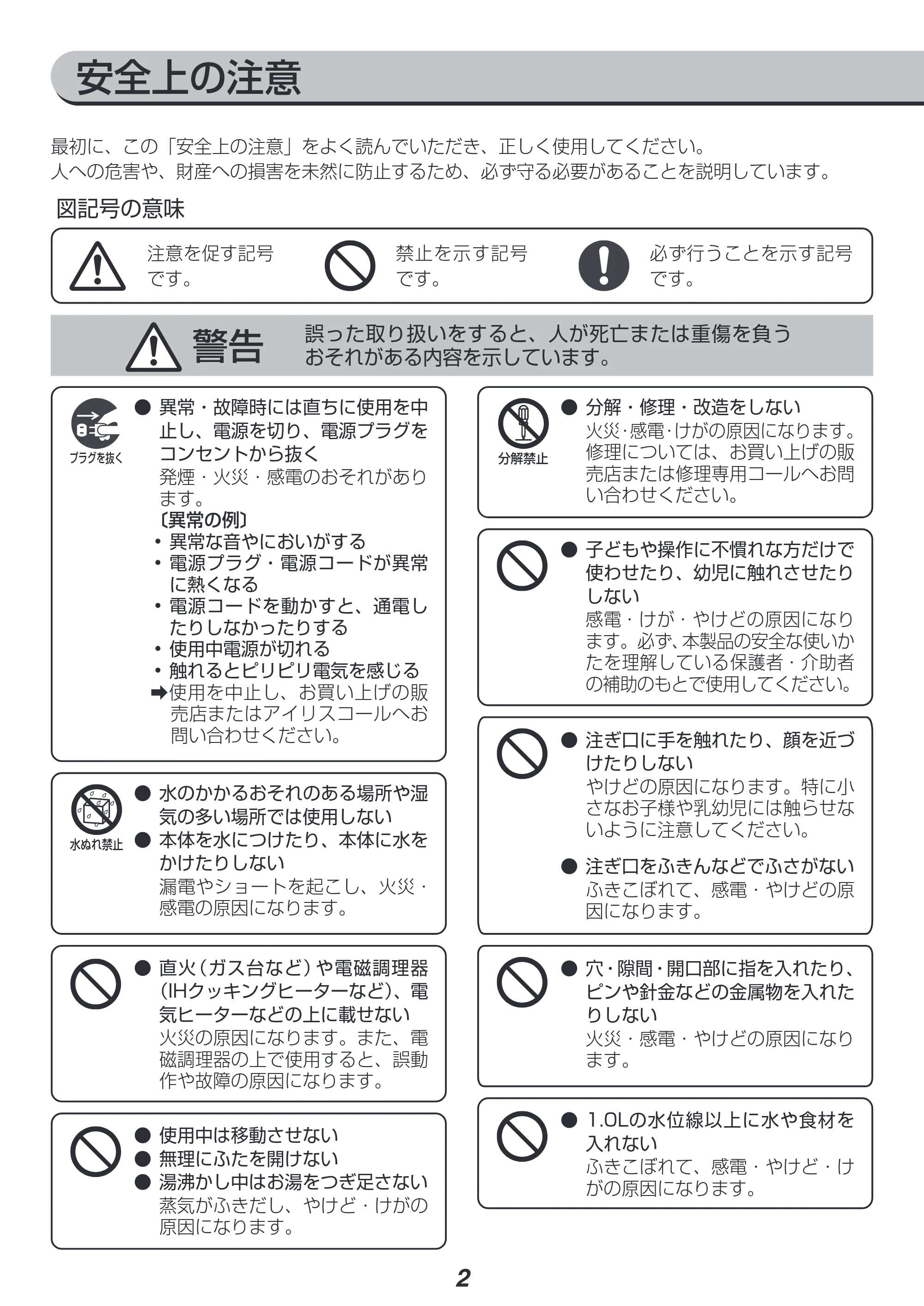 アイリスオーヤマ ICK-M1200 取扱説明書 — 原本ページ — 2ページ