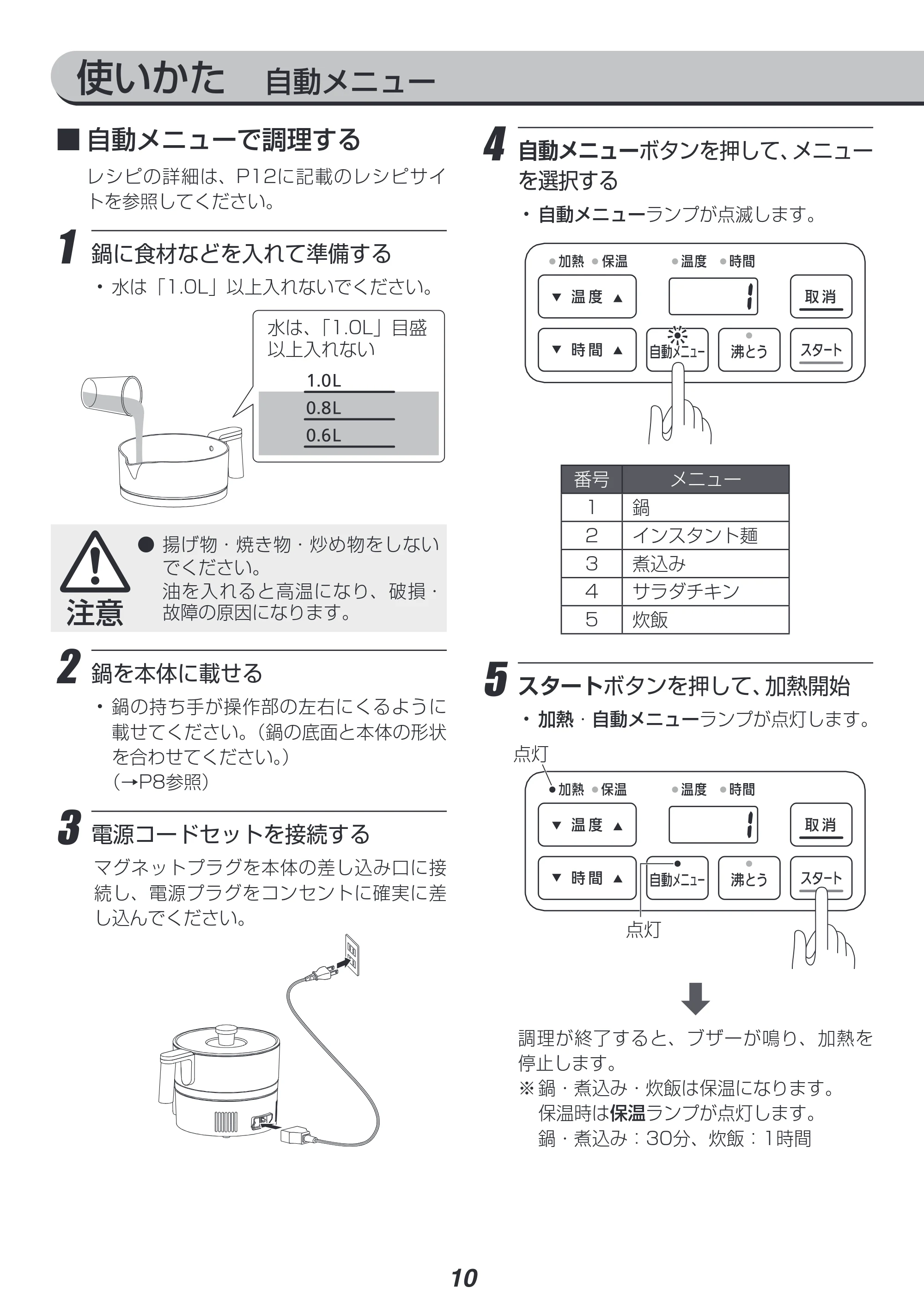 アイリスオーヤマ ICK-M1200 取扱説明書 — 原本ページ — 10ページ