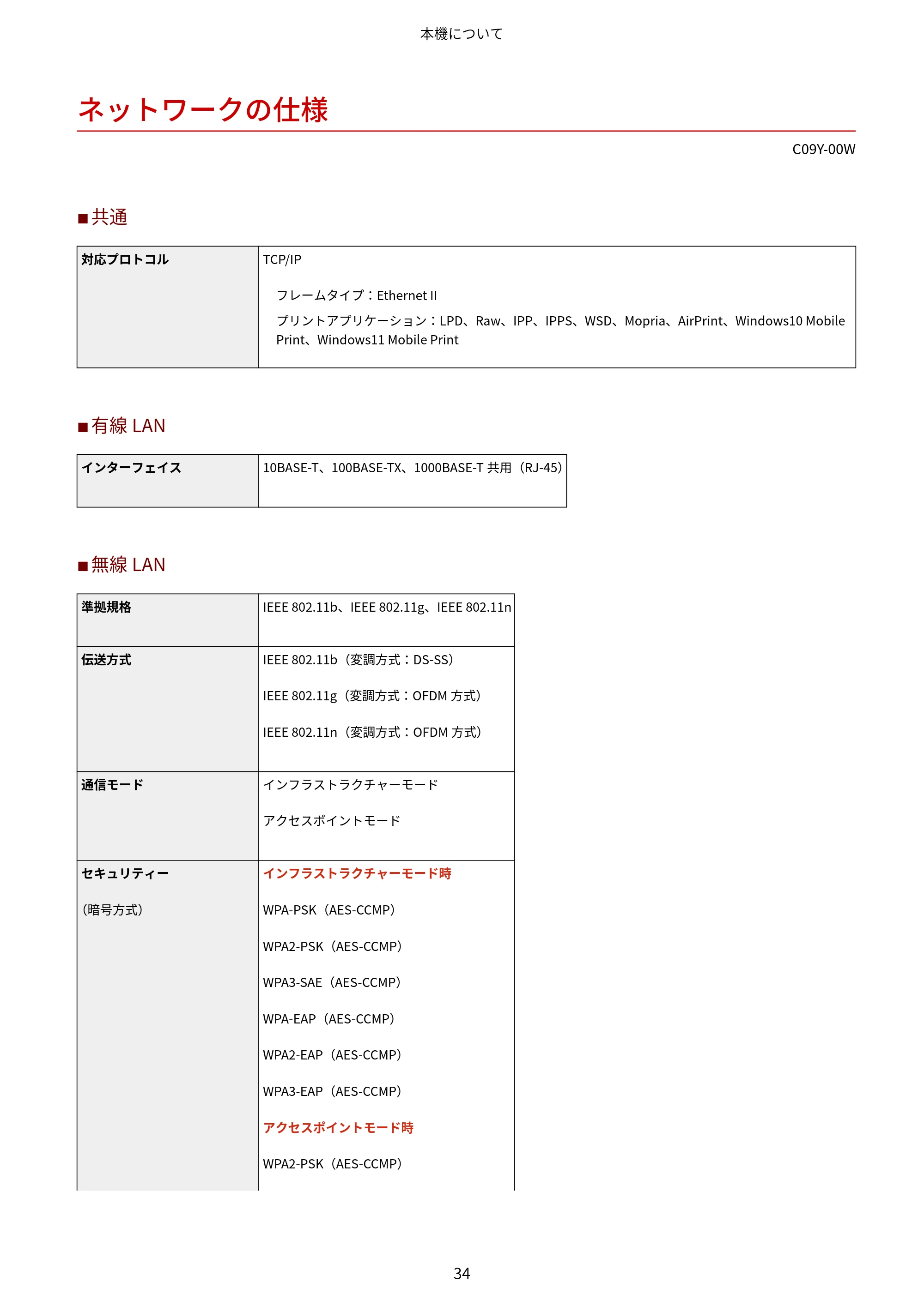 キヤノン MF665Cdw/MF663Cdw ユーザーズガイド 2026年6月25日更新（6.11 MB） — ネットワークの仕様 — 原本ページ — 44ページ