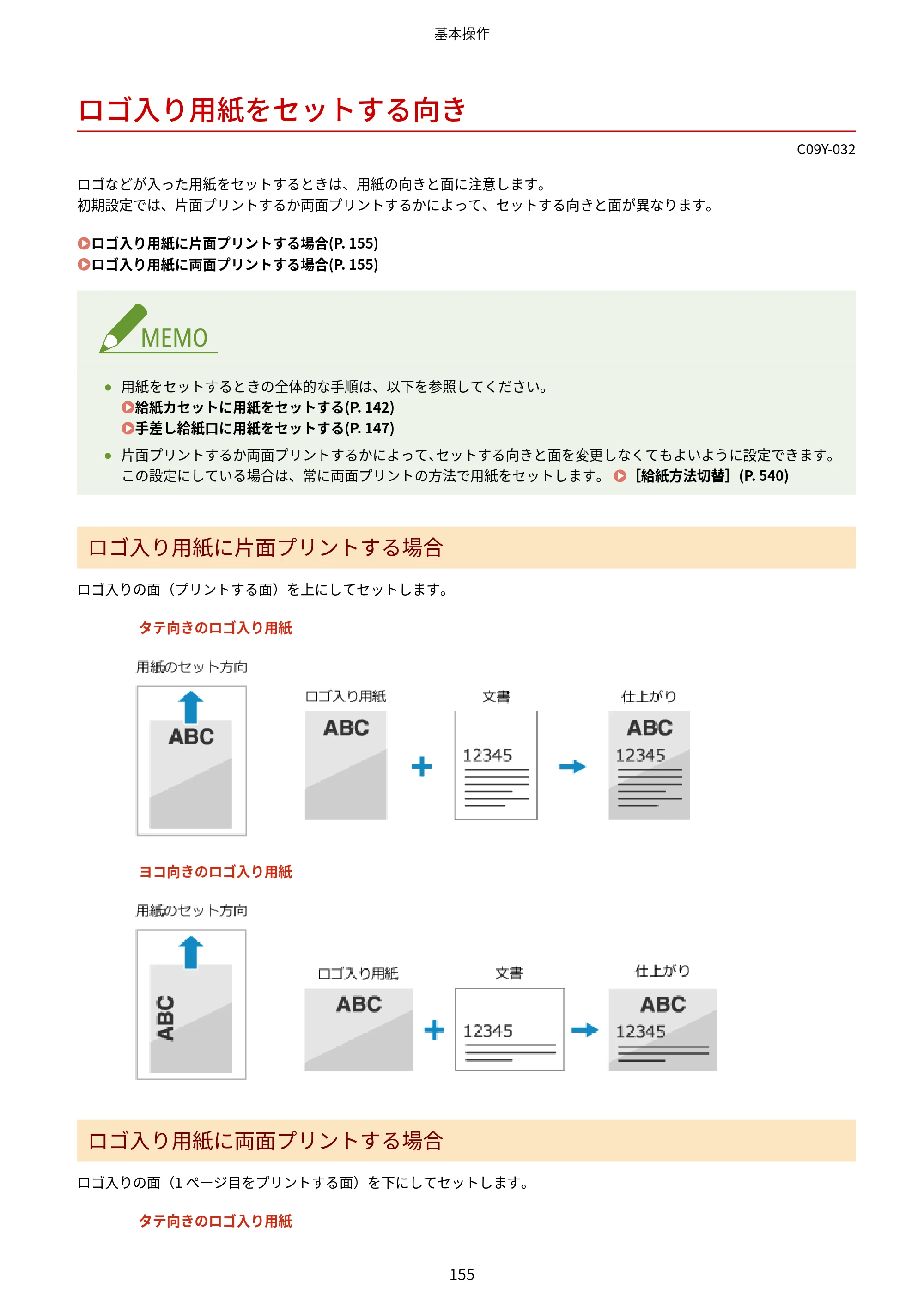キヤノン MF665Cdw/MF663Cdw ユーザーズガイド 2026年6月25日更新（6.11 MB） — ロゴ入り用紙をセットする向き — 原本ページ — 165ページ