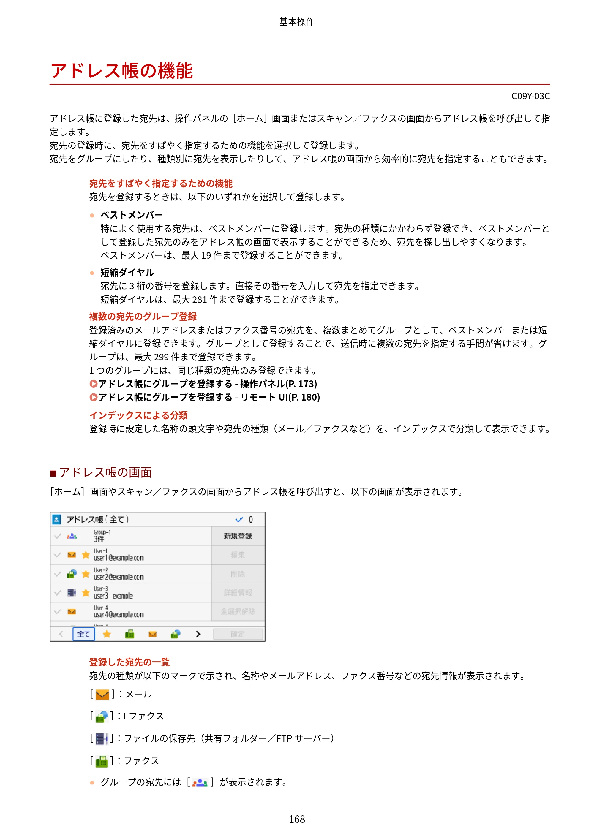 キヤノン MF665Cdw/MF663Cdw ユーザーズガイド 2026年6月25日更新（6.11 MB） — アドレス帳の機能 — 原本ページ — 178ページ