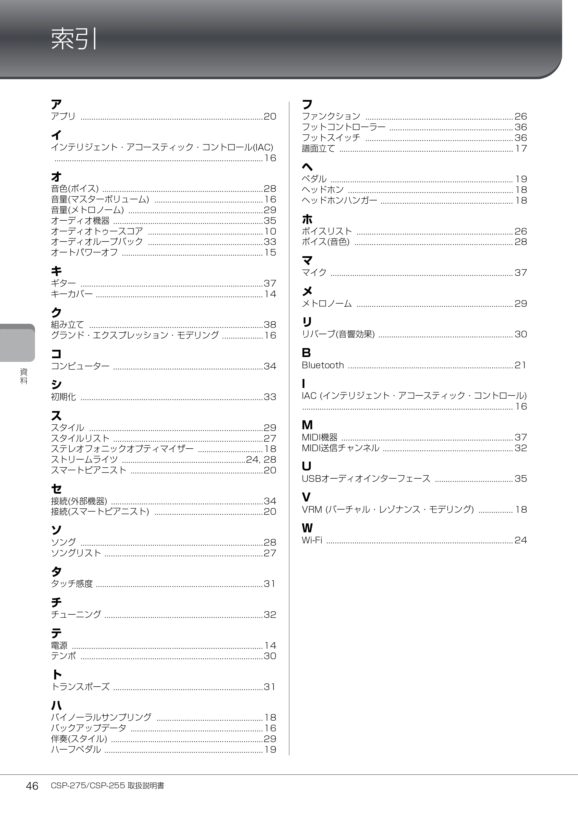 ヤマハ CSP-275 / CSP-255 CSP-275/CSP-255 取扱説明書 — 索引 — 原本ページ — 46ページ