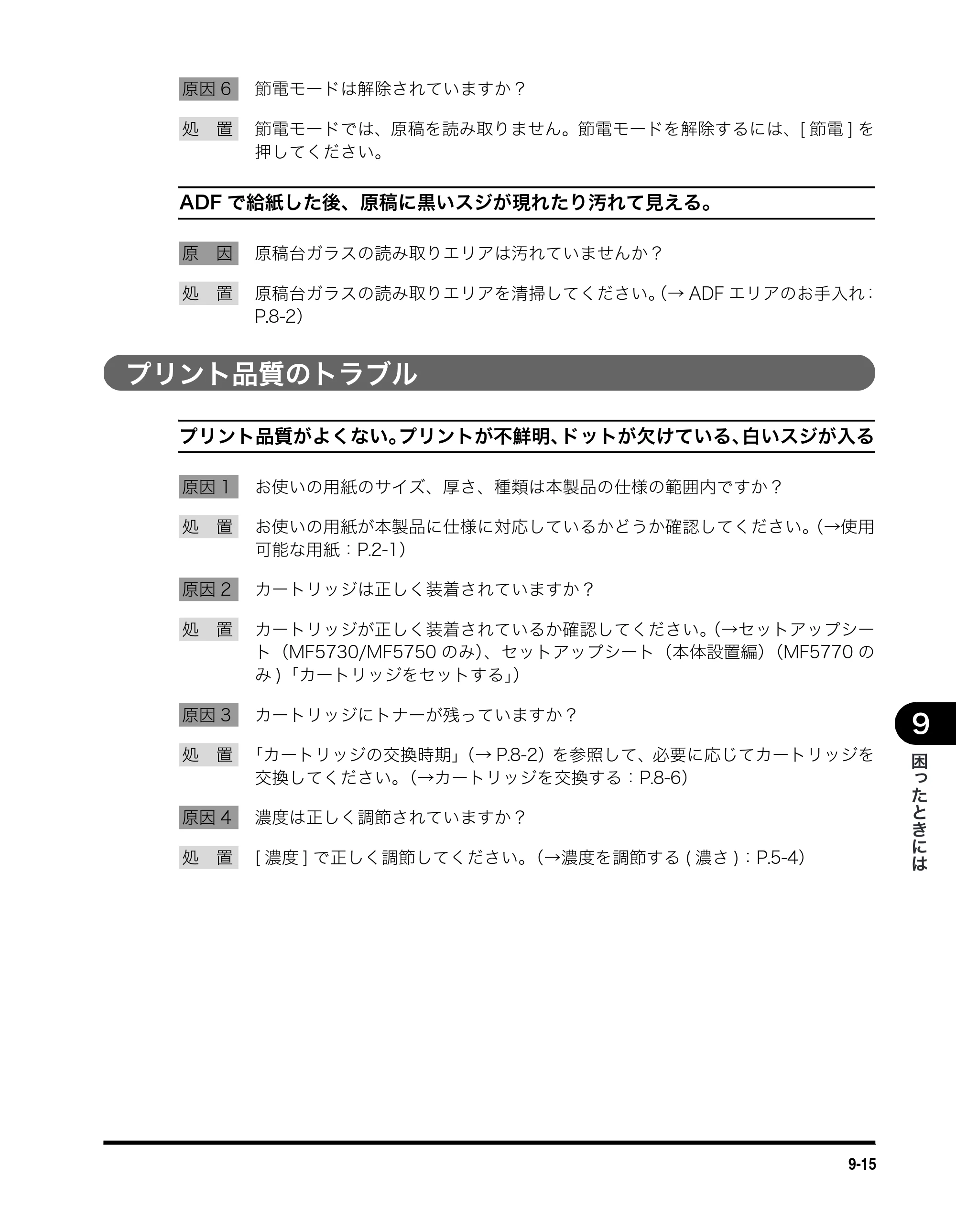 キヤノン MF5730 ユーザーズガイド （PDF形式／4.86Mバイト） — プリント品質のトラブル — 原本ページ — 88ページ