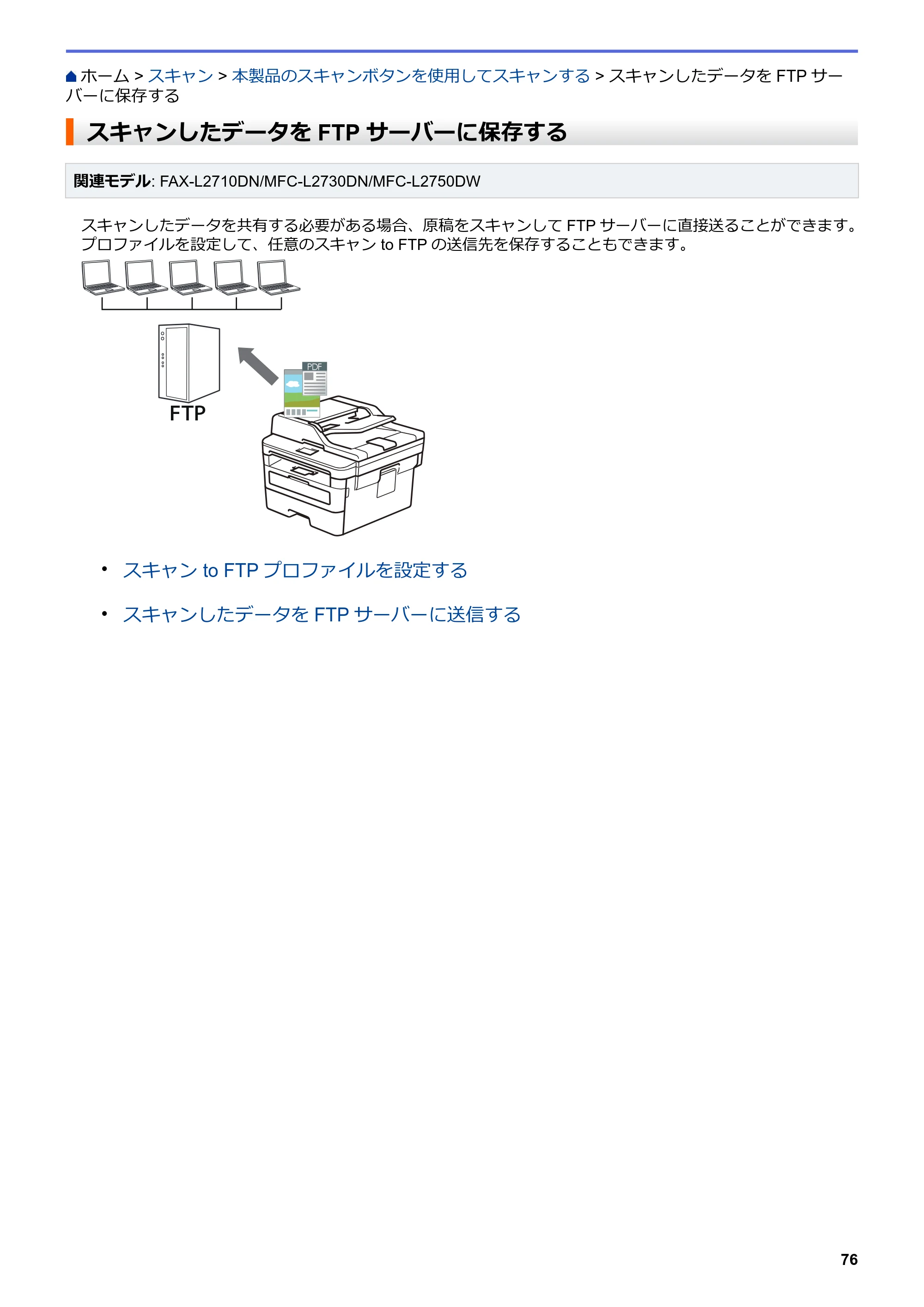 ブラザー DCP-L2535D / DCP-L2550DW / FAX-L2710DN オンラインユーザーズガイド — スキャンしたデータをFTPサーバーに保存する — 原本ページ — 83ページ