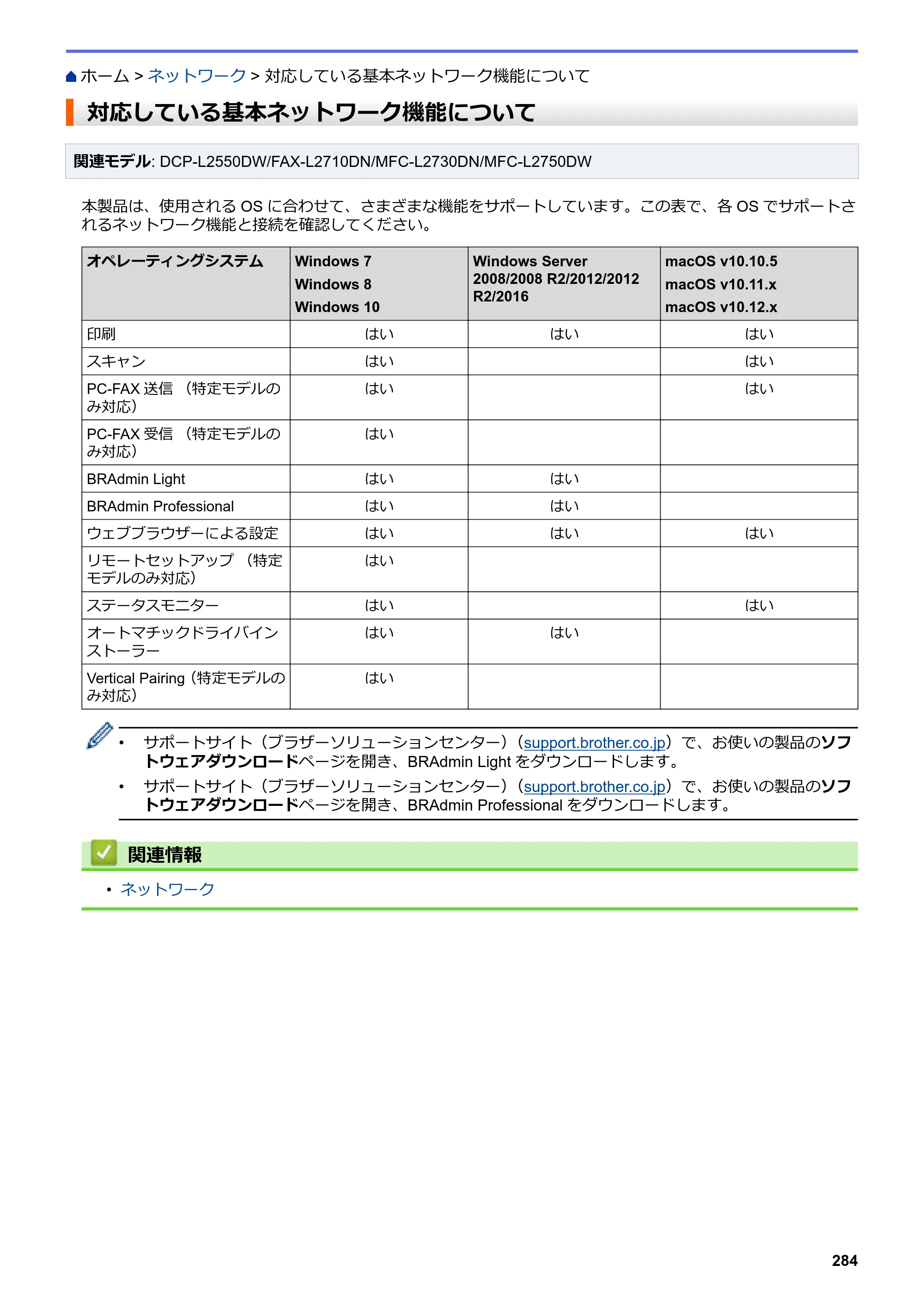 ブラザー DCP-L2535D / DCP-L2550DW / FAX-L2710DN オンラインユーザーズガイド — 対応している基本ネットワーク機能について — 原本ページ — 291ページ