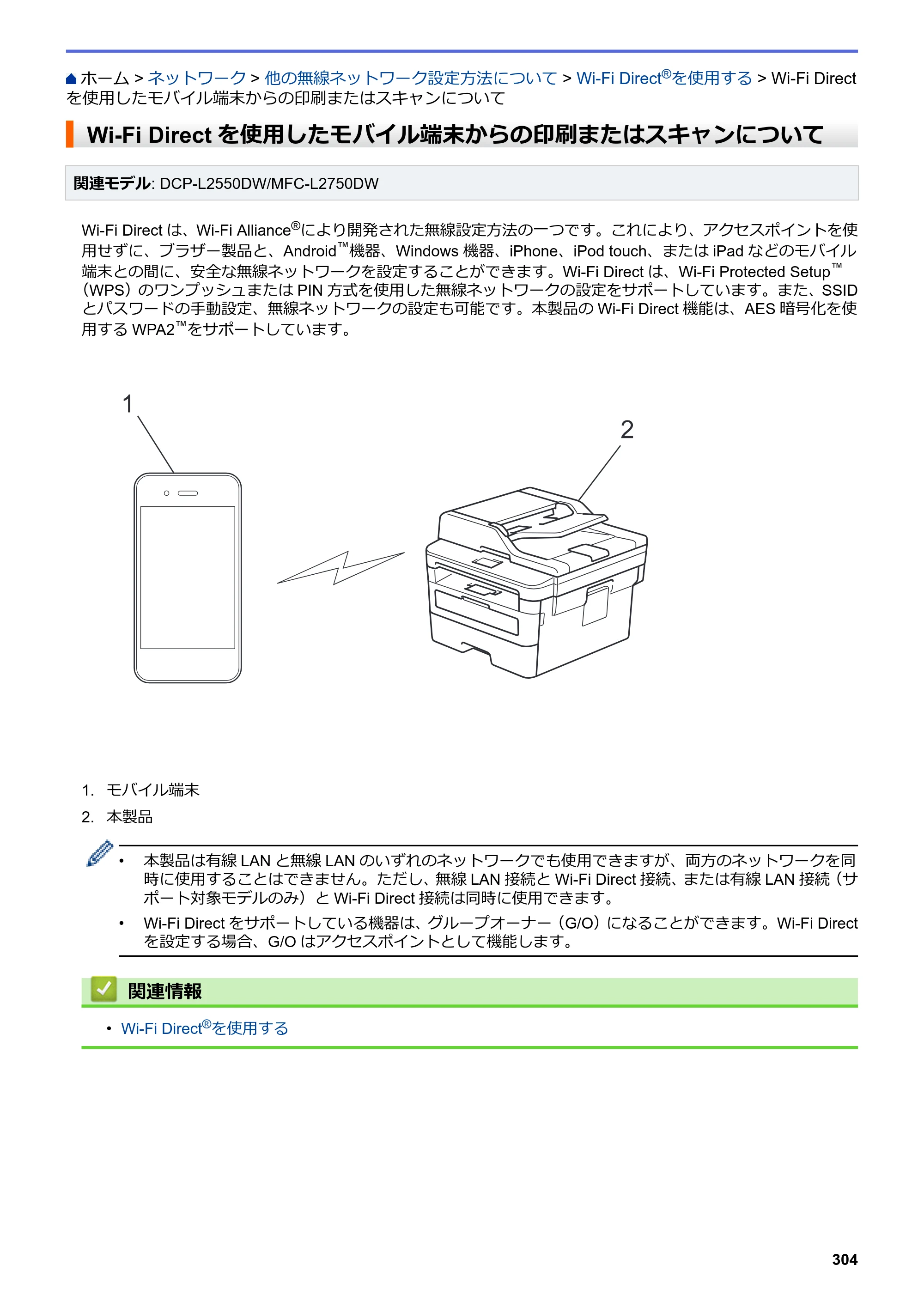 ブラザー DCP-L2535D / DCP-L2550DW / FAX-L2710DN オンラインユーザーズガイド — Wi-Fi Directを使用したモバイル端末からの印刷またはスキャンについて — 原本ページ — 311ページ