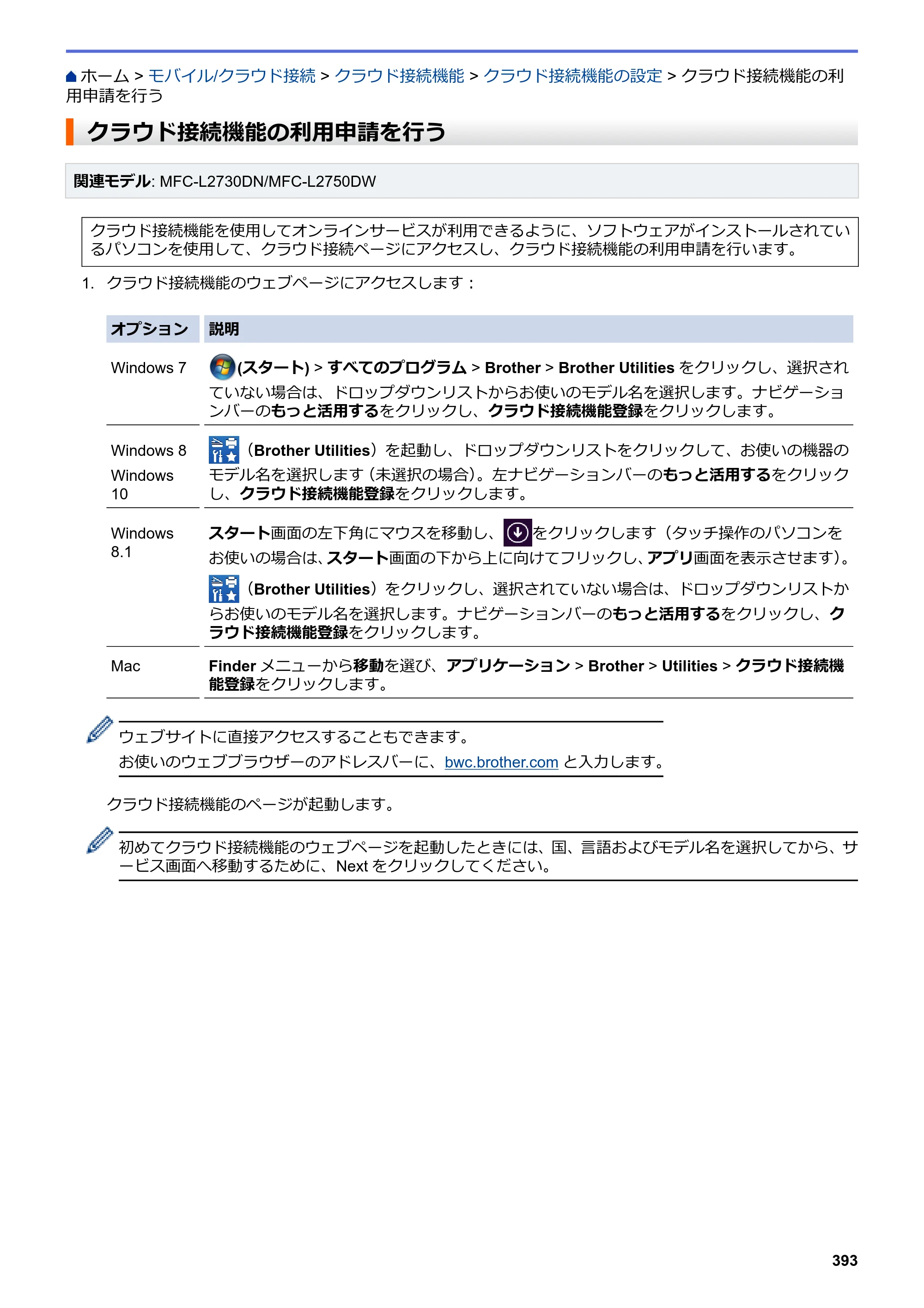 ブラザー DCP-L2535D / DCP-L2550DW / FAX-L2710DN オンラインユーザーズガイド — クラウド接続機能の利用申請を行う — 原本ページ — 400ページ