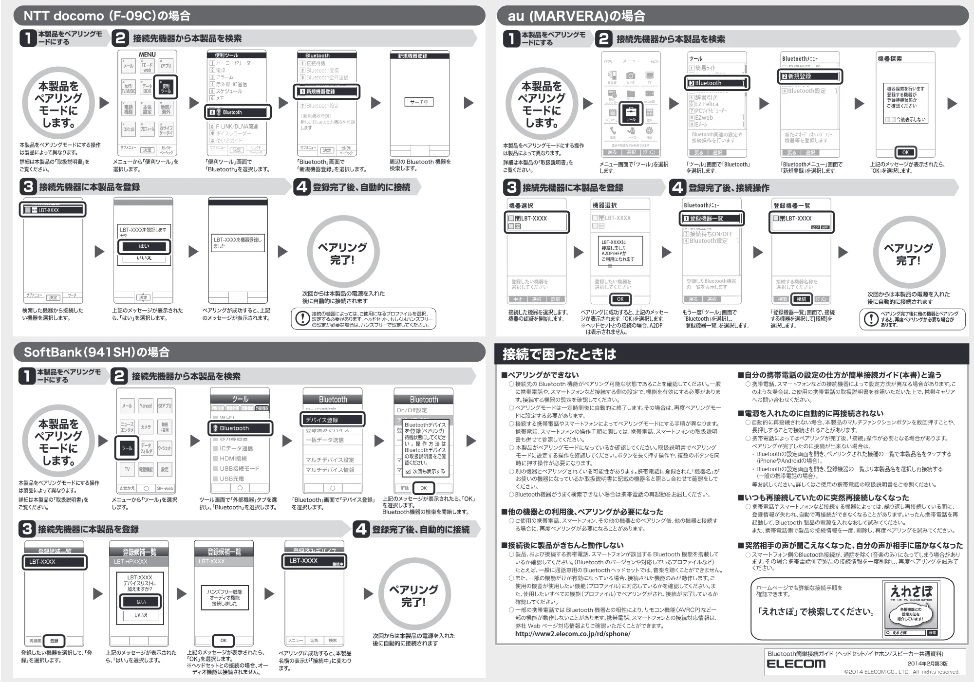 エレコム LBT-HPC12MPPN1 / LBT-HPC12MPPN2 / LBT-HPC12MPPN3 Bluetooth簡単接続ガイド — 原本ページ — 2ページ