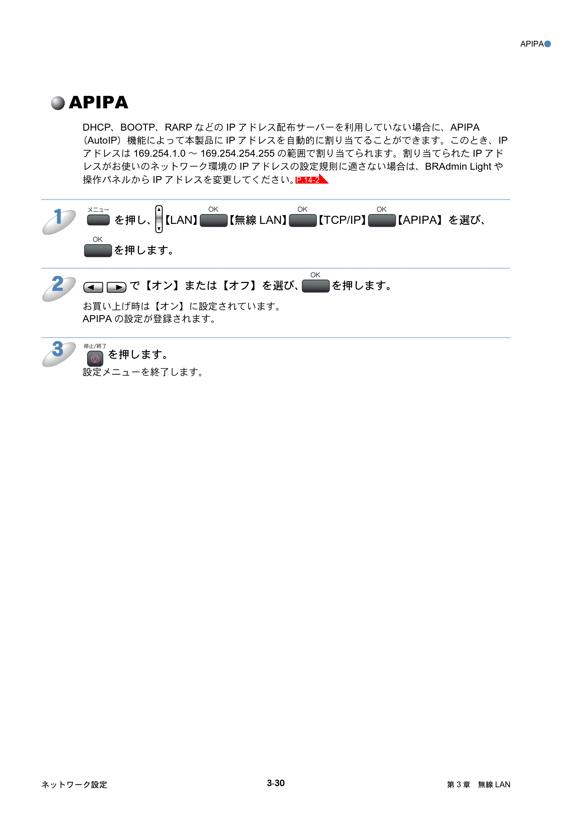 ブラザー DCP-770CN / MFC-480CN / MFC-870CDN / MFC-870CDWN ネットワーク取扱説明書 — APIPA — 原本ページ — 67ページ