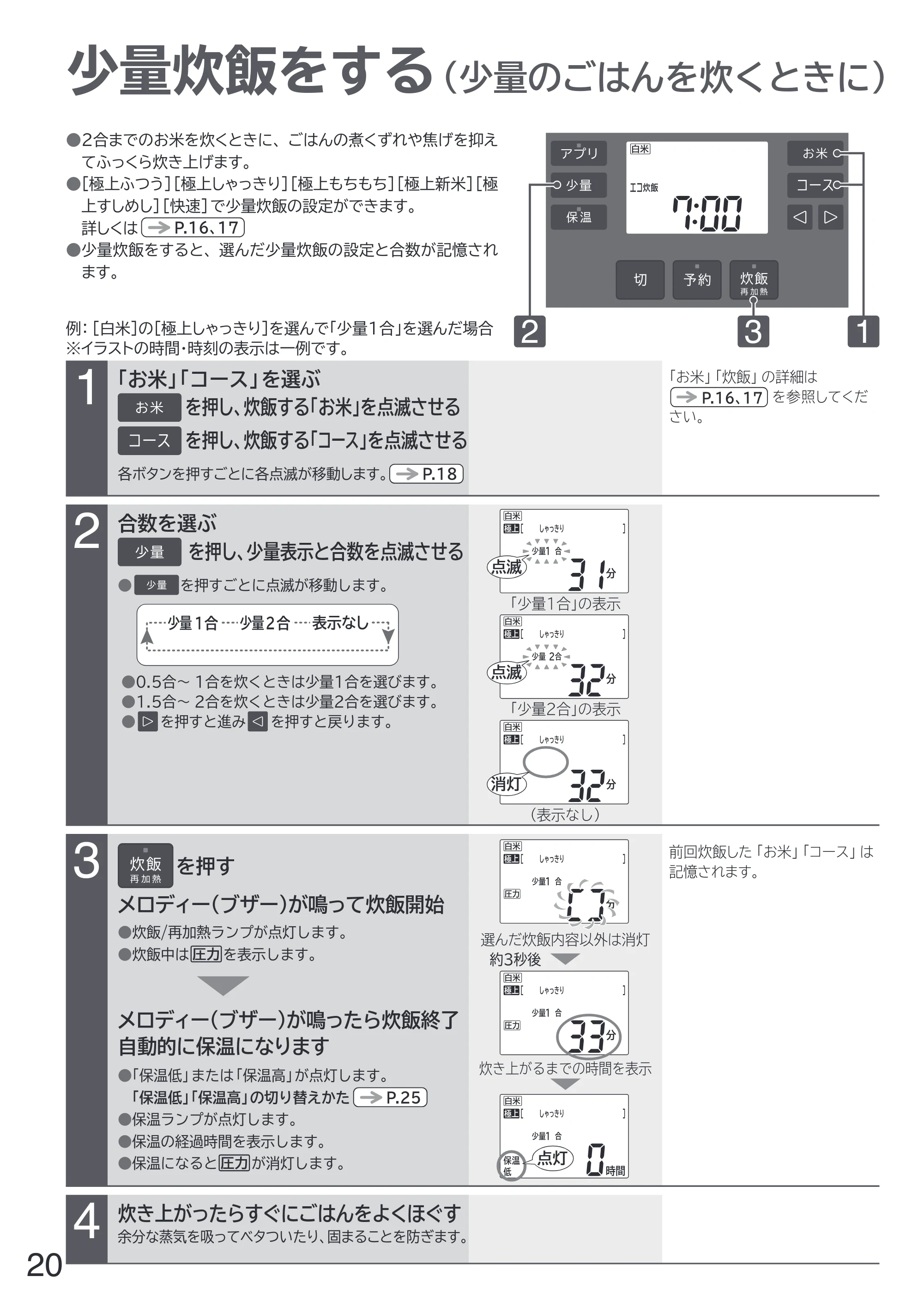 日立 RZ-W100JM 取扱説明書 — 少量炊飯をする — 原本ページ — 20ページ
