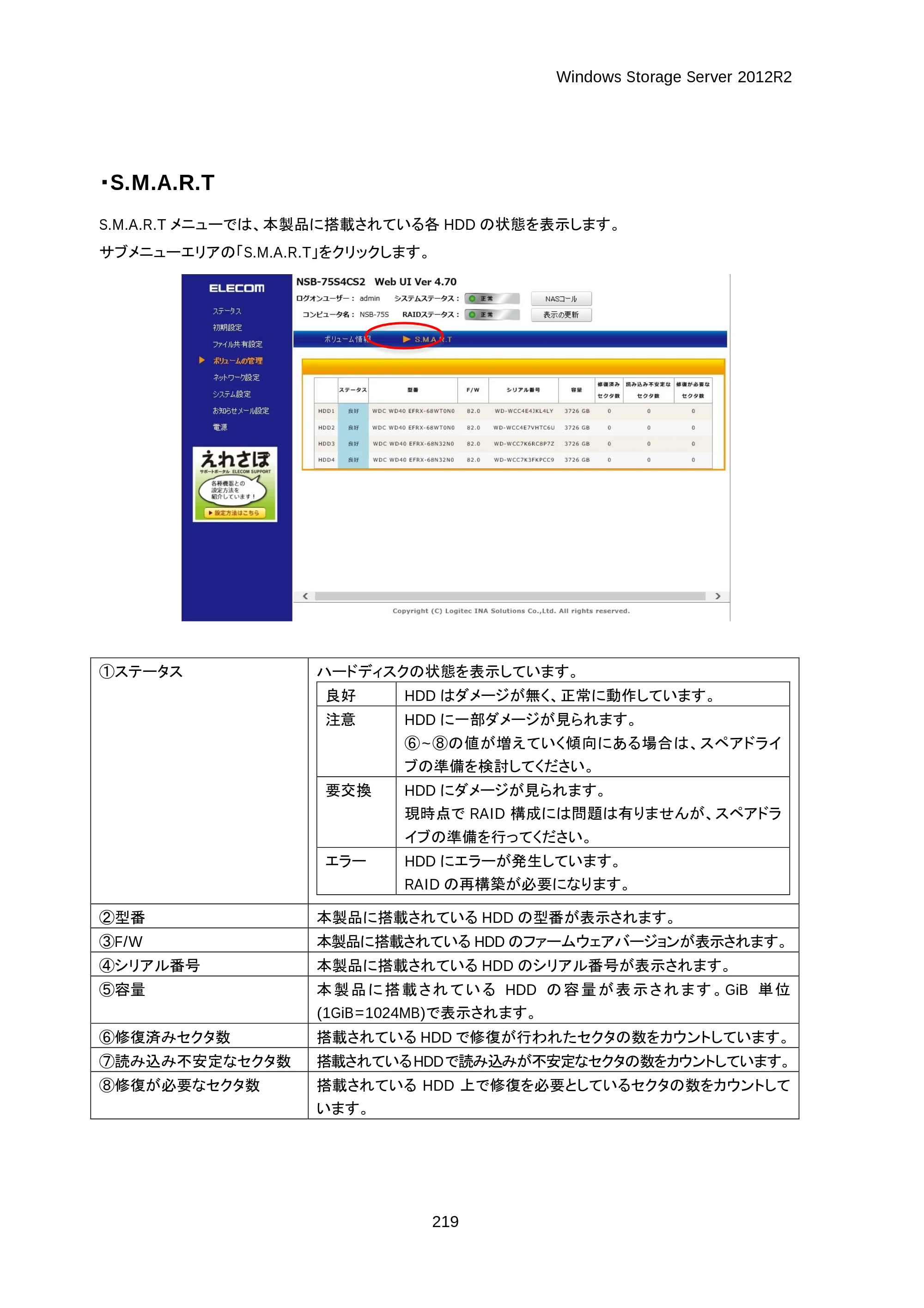 エレコム NSB-75S16T4DS2 / NSB-75S24T4DS2 / NSB-75S4T4DS2 06.NASツール ソフトウェアマニュアル(Ver.4.70～)【第3版】 — 原本ページ — 224ページ