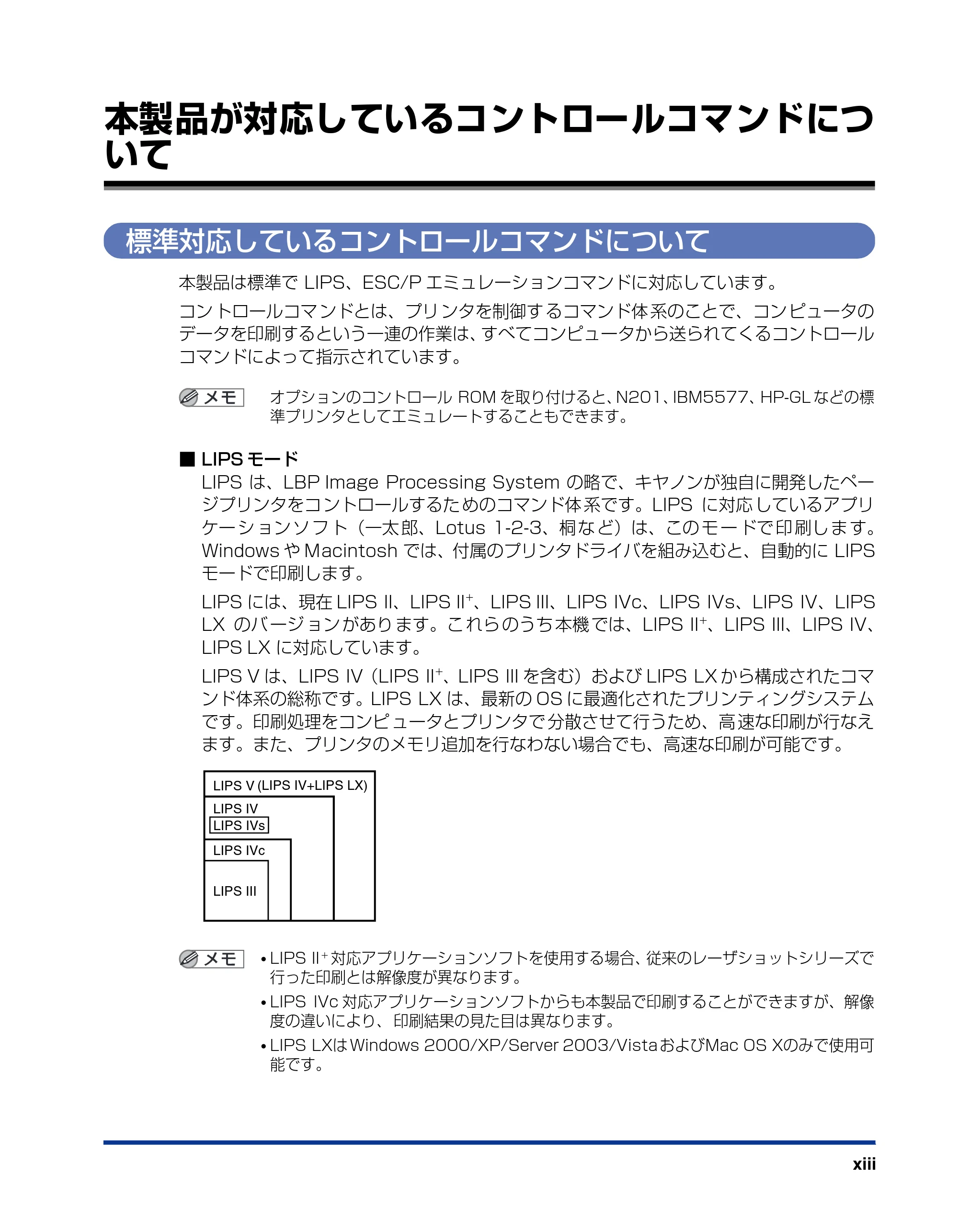 キヤノン LBP5910F/5910 LIPS機能ガイド 2009年12月18日掲載 （PDF形式／5.43Mバイト） — 本製品が対応しているコントロールコマンドについて — 原本ページ — 15ページ