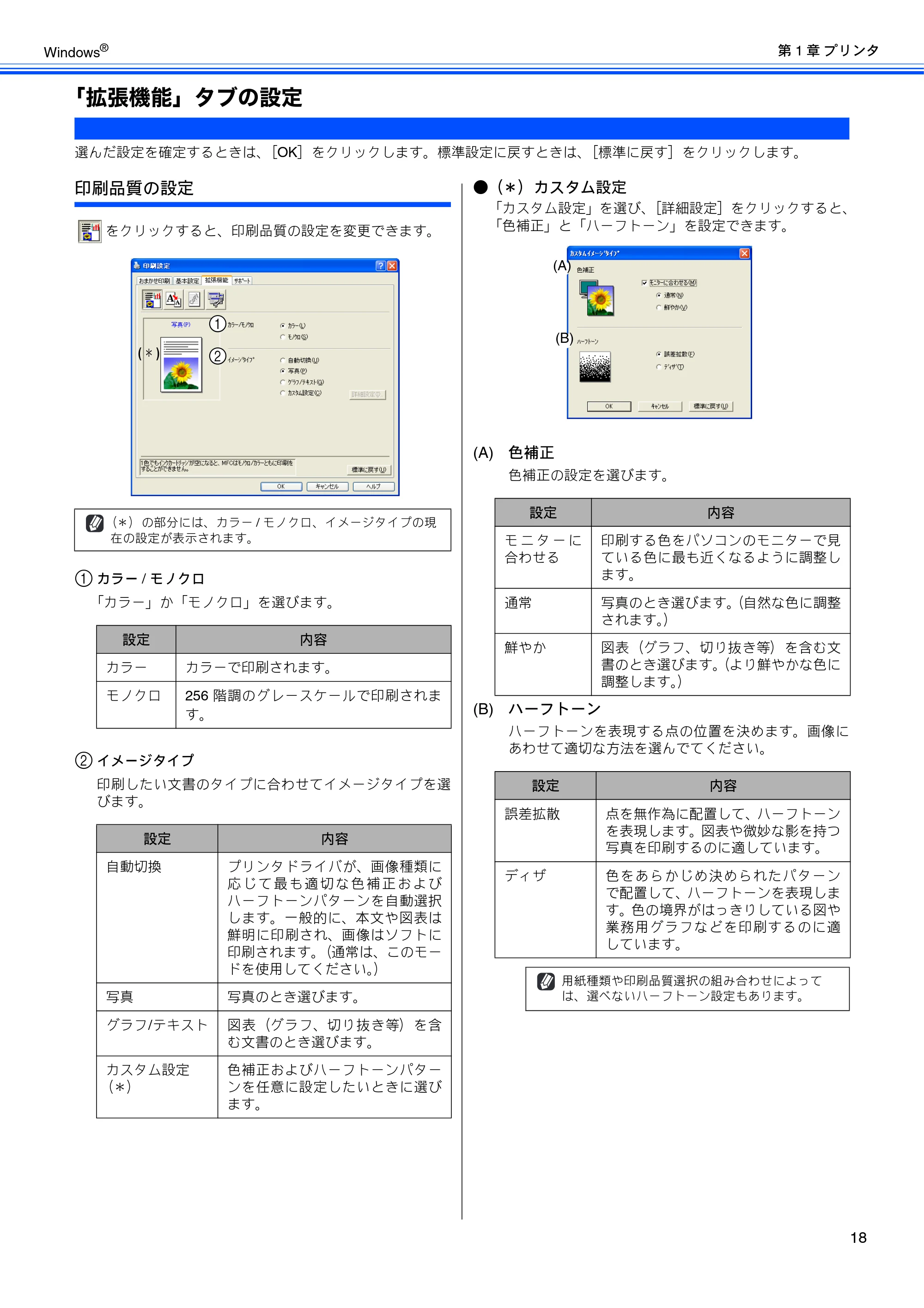 ブラザー DCP-155C / DCP-350C / DCP-770CN ユーザーズガイド ～パソコン活用編～ — 「拡張機能」タブの設定 — 原本ページ — 19ページ