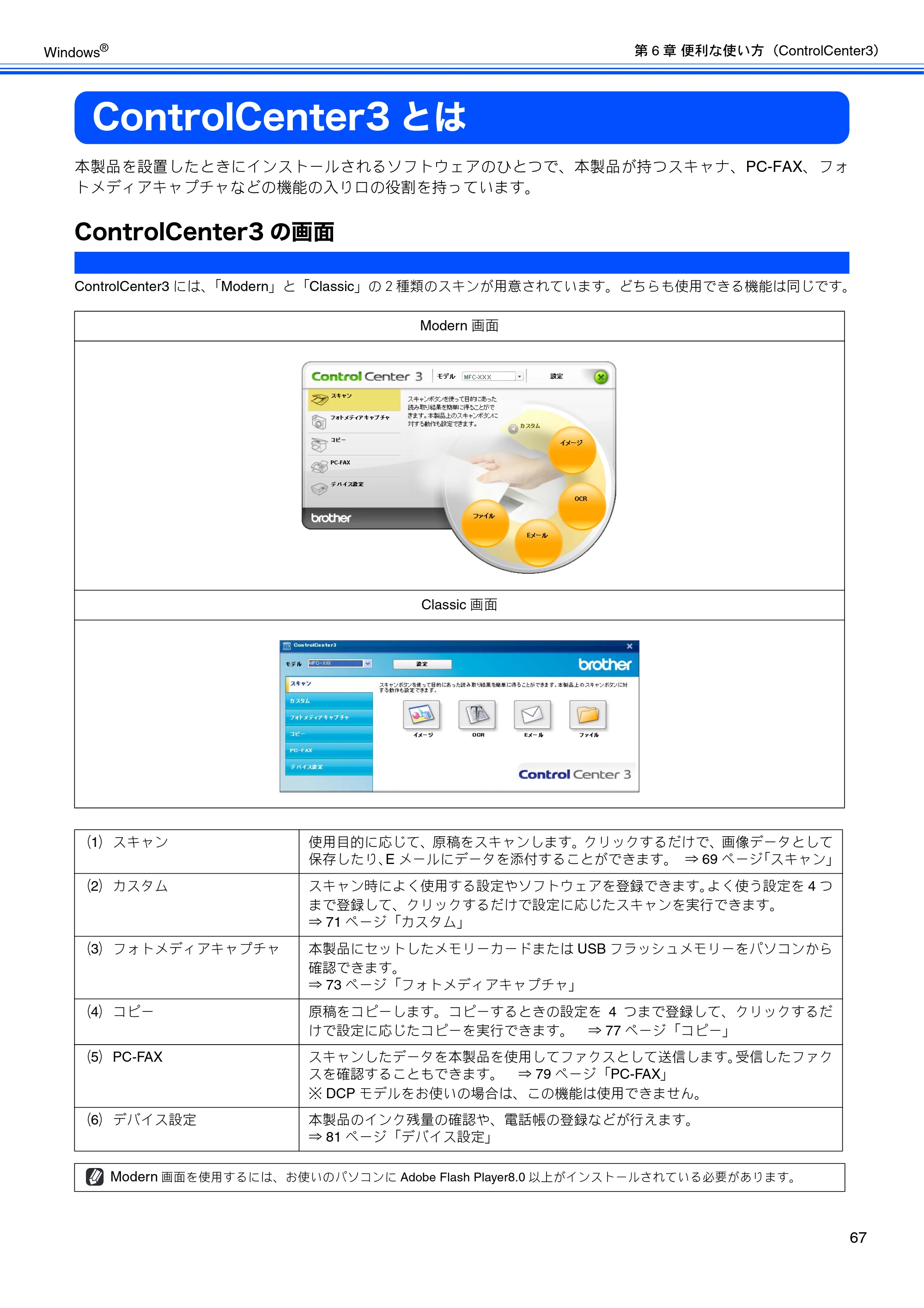 ブラザー DCP-155C / DCP-350C / DCP-770CN ユーザーズガイド ～パソコン活用編～ — ControlCenter3とは — 原本ページ — 68ページ