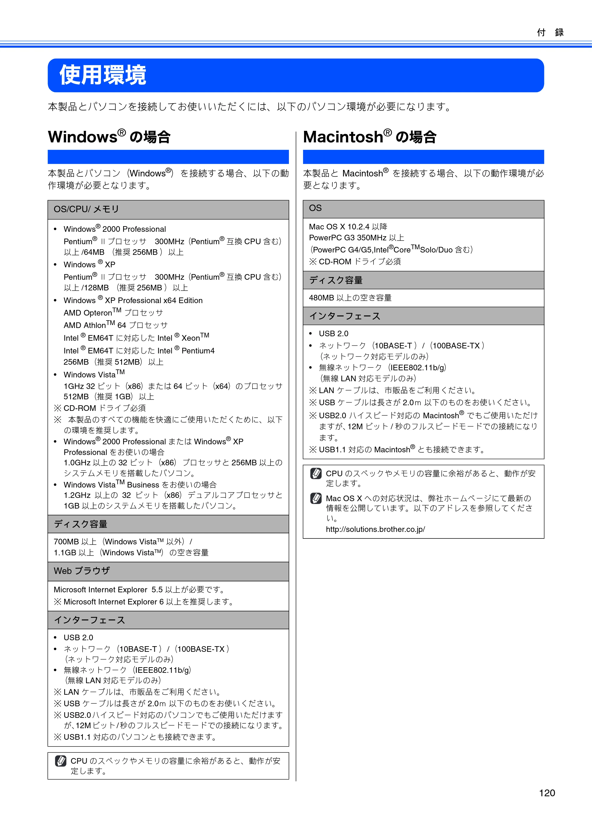 ブラザー DCP-155C / DCP-350C / DCP-770CN ユーザーズガイド ～パソコン活用編～ — 使用環境 — 原本ページ — 121ページ