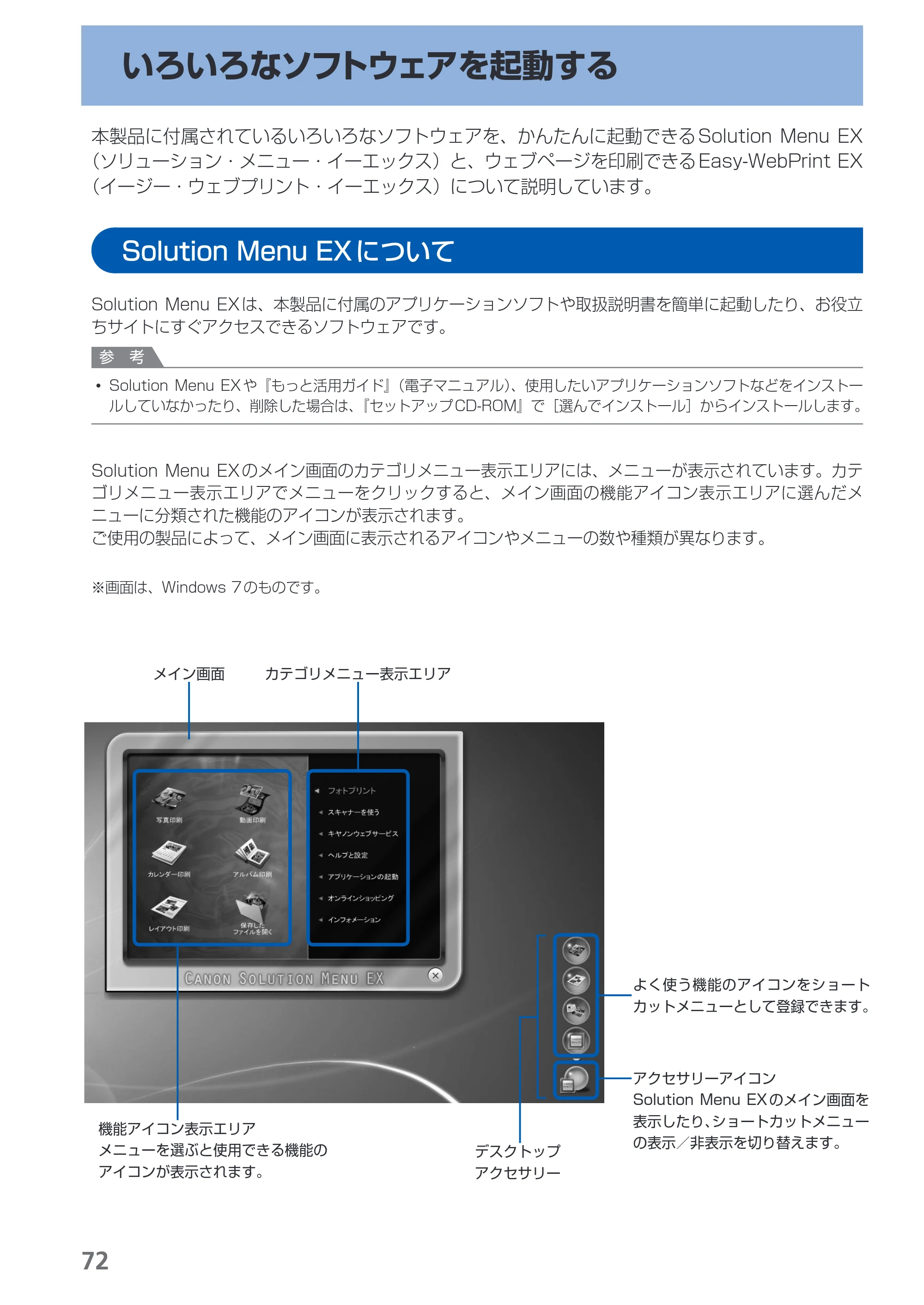 キヤノン PIXUS MG5130 らくらく操作ガイド （PDF形式／23.35Mバイト） — いろいろなソフトウェアを起動する — 原本ページ — 74ページ