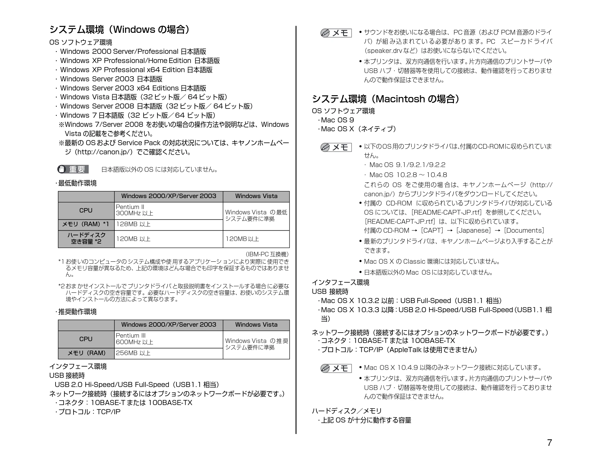 キヤノン LBP3500 設定時にお読みください 2010年1月27日更新 （PDF形式／3.26Mバイト） — 原本ページ — 7ページ