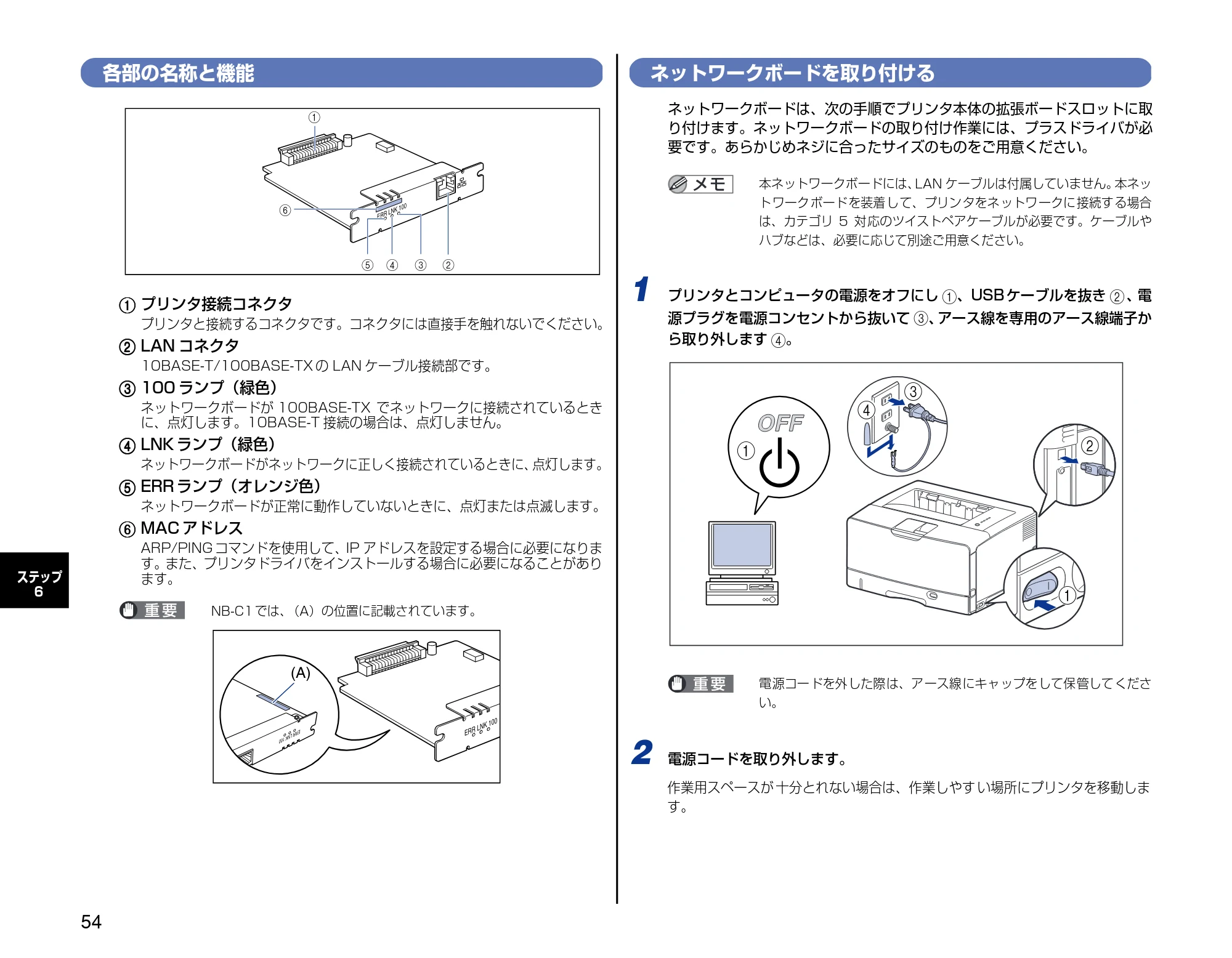 キヤノン LBP3500 設定時にお読みください 2010年1月27日更新 （PDF形式／3.26Mバイト） — 各部の名称と機能 — 原本ページ — 54ページ
