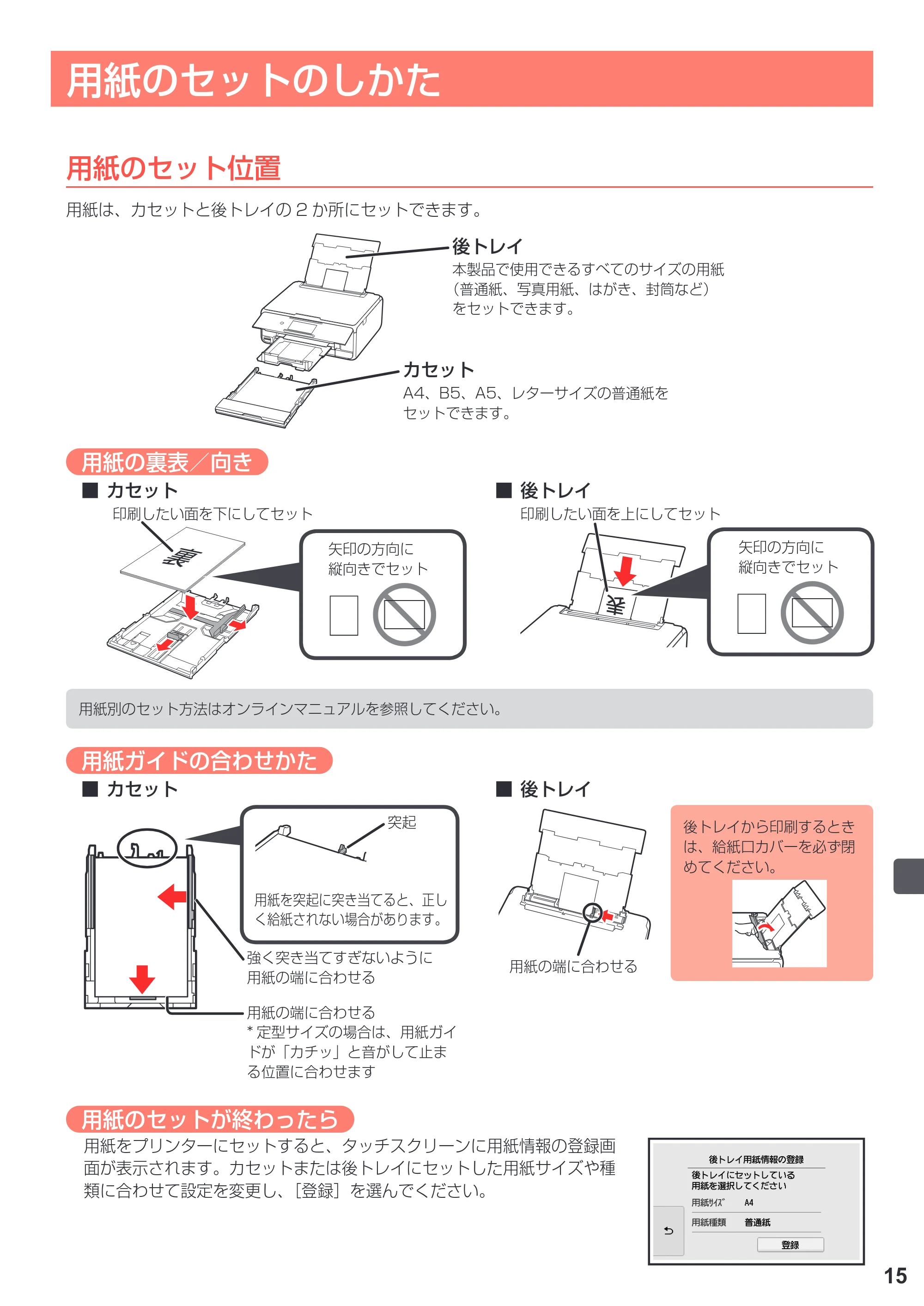 キヤノン PIXUS TS8030 設置・基本操作マニュアル（PDF：5.37MB） — 用紙のセットのしかた — 原本ページ — 17ページ