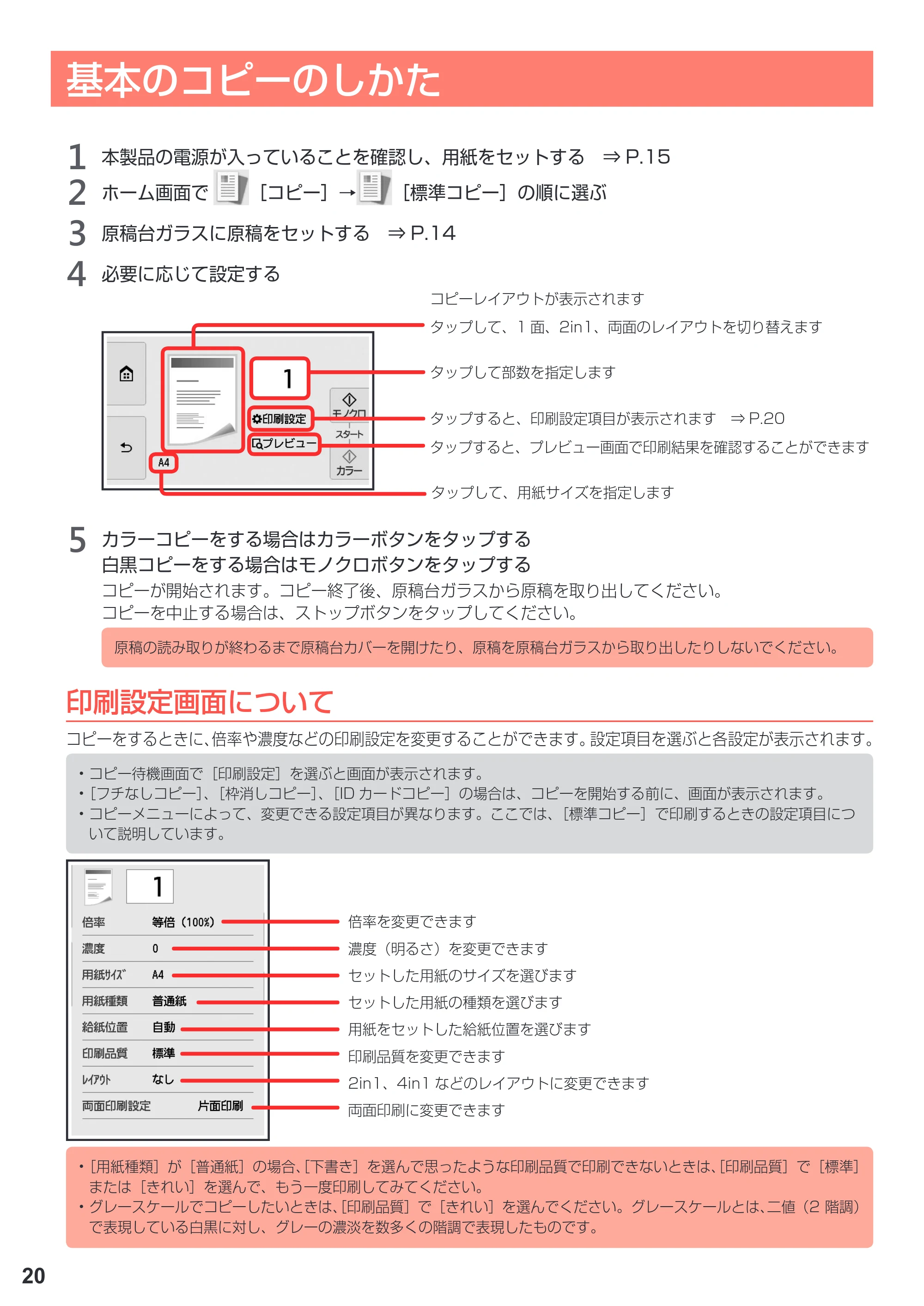 キヤノン PIXUS TS8030 設置・基本操作マニュアル（PDF：5.37MB） — コピー／印刷／スキャン — 原本ページ — 22ページ