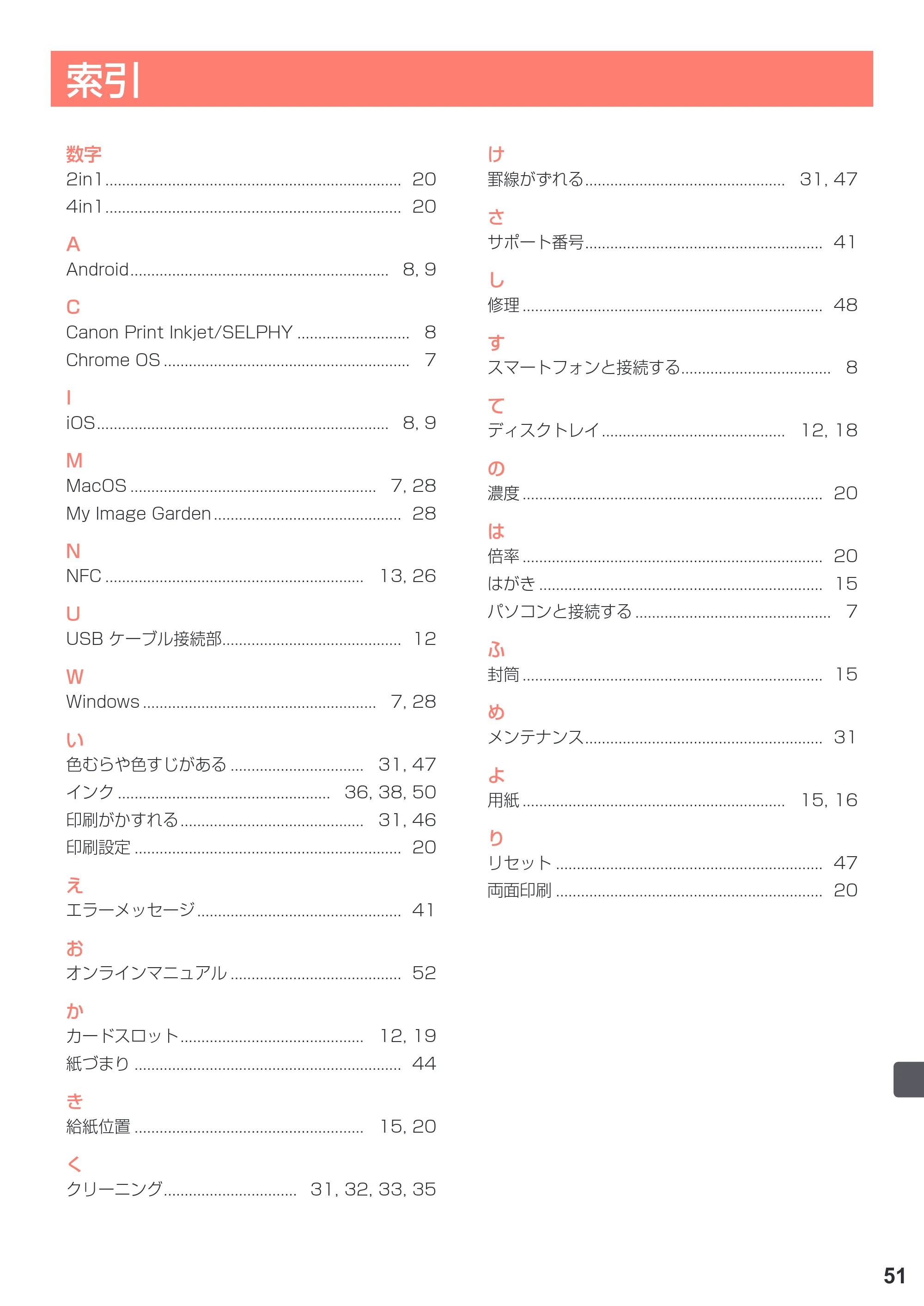 キヤノン PIXUS TS8030 設置・基本操作マニュアル（PDF：5.37MB） — 索引 — 原本ページ — 53ページ
