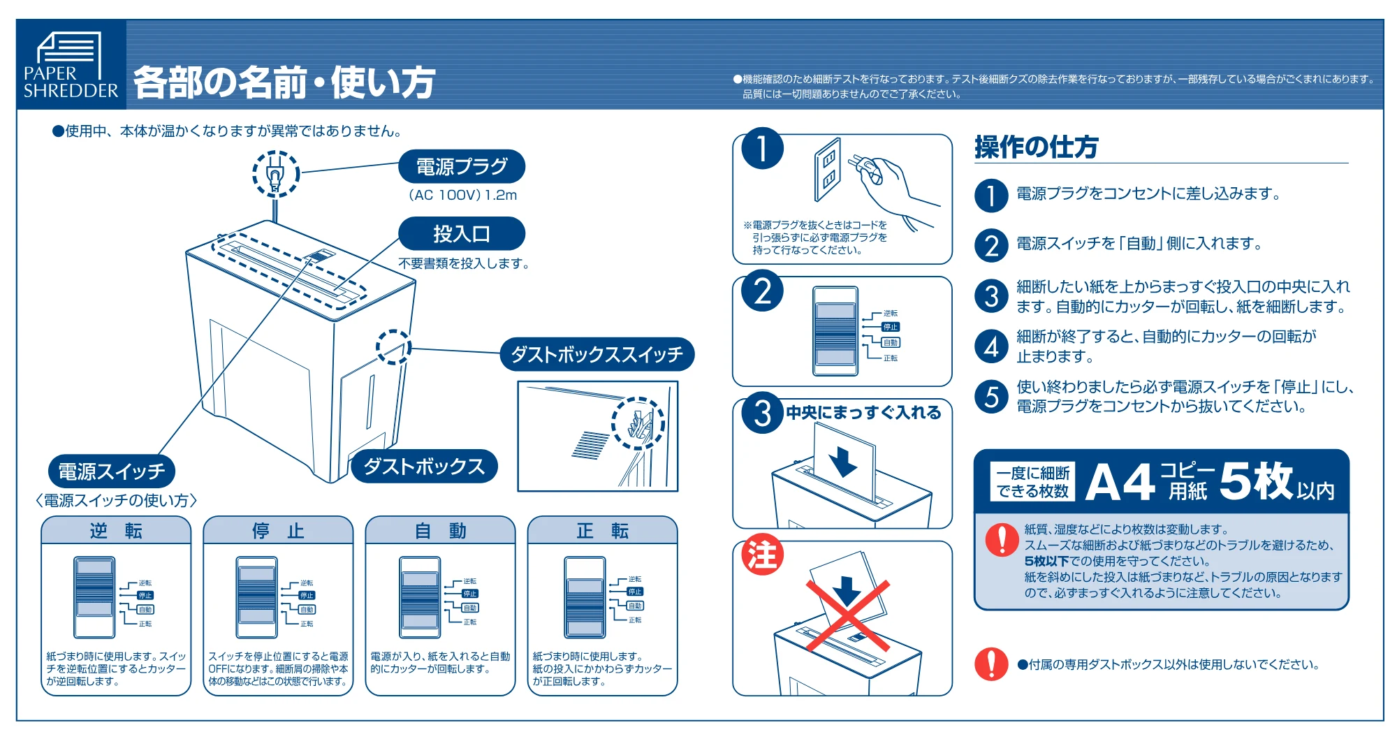 アイリスオーヤマ ペーパーシュレッダー P5HU 取扱説明書 — 原本ページ — 3ページ