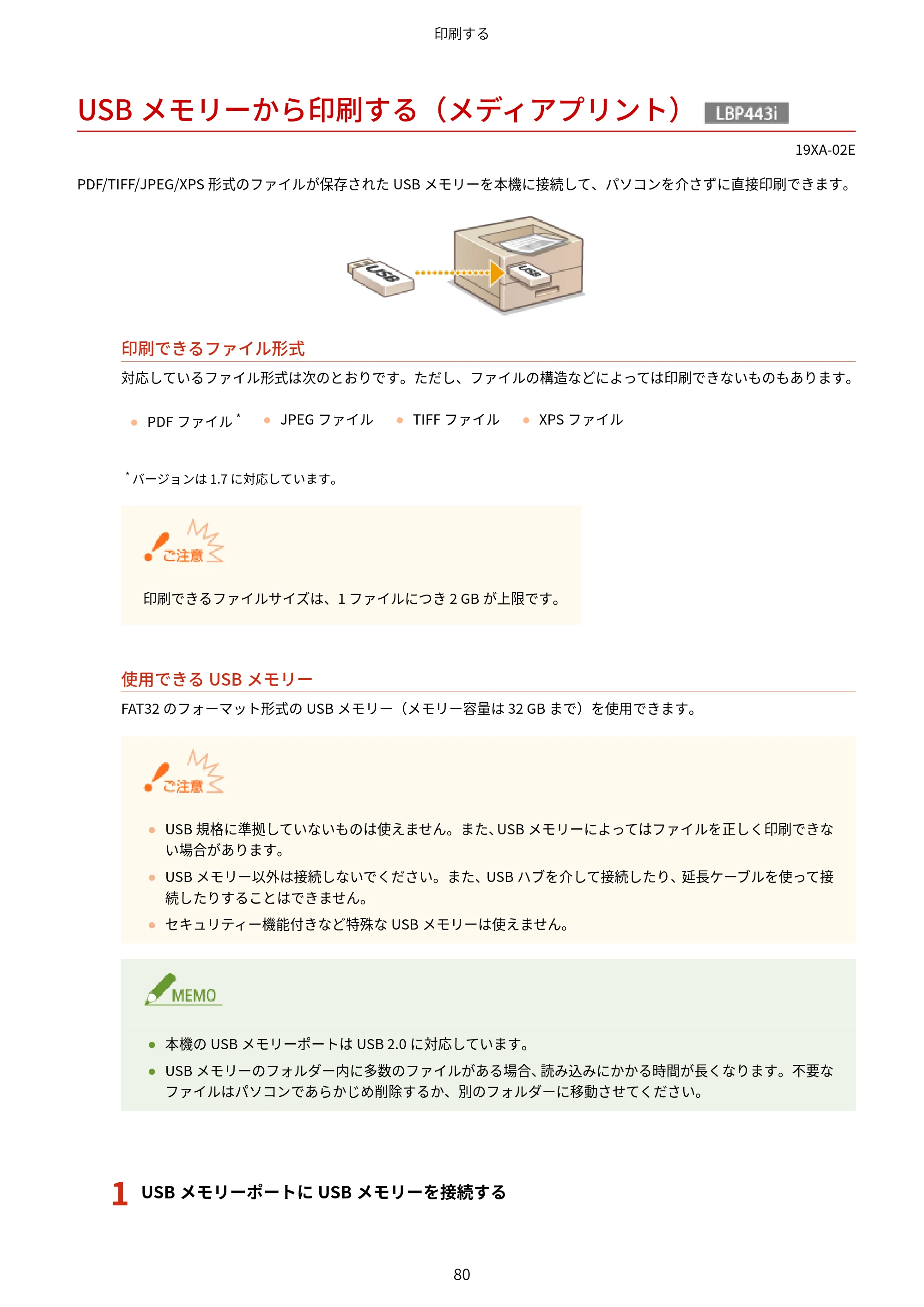 キヤノン LBP443i/LBP442/LBP441/LBP441e ユーザーズガイド 2020年3月26日掲載（PDF：8.04MB） — USBメモリーから印刷する（メディアプリント） — 原本ページ — 86ページ