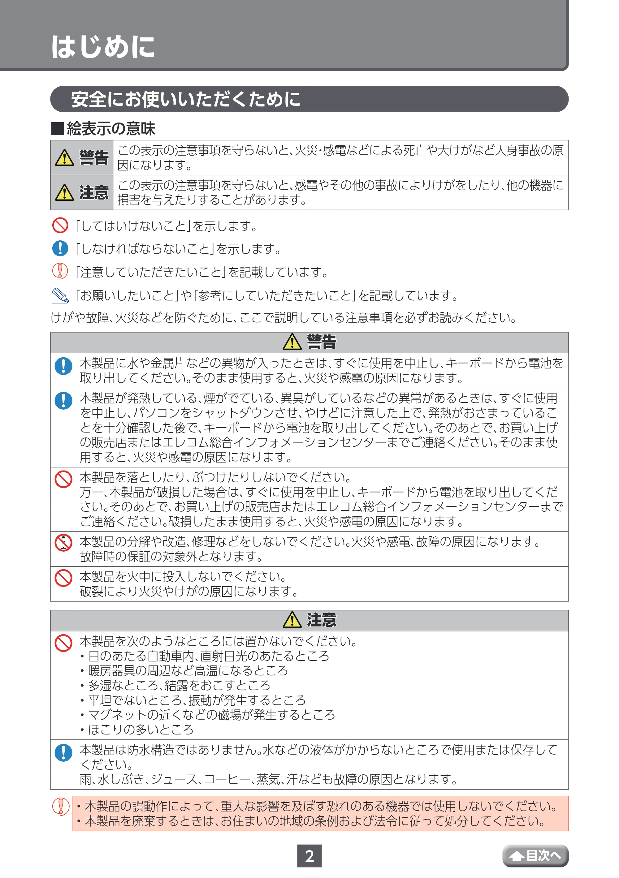エレコム TK-FBP102BK / TK-FBP102BK/EC / TK-FBP102BU ユーザーズマニュアル — はじめに — 原本ページ — 2ページ