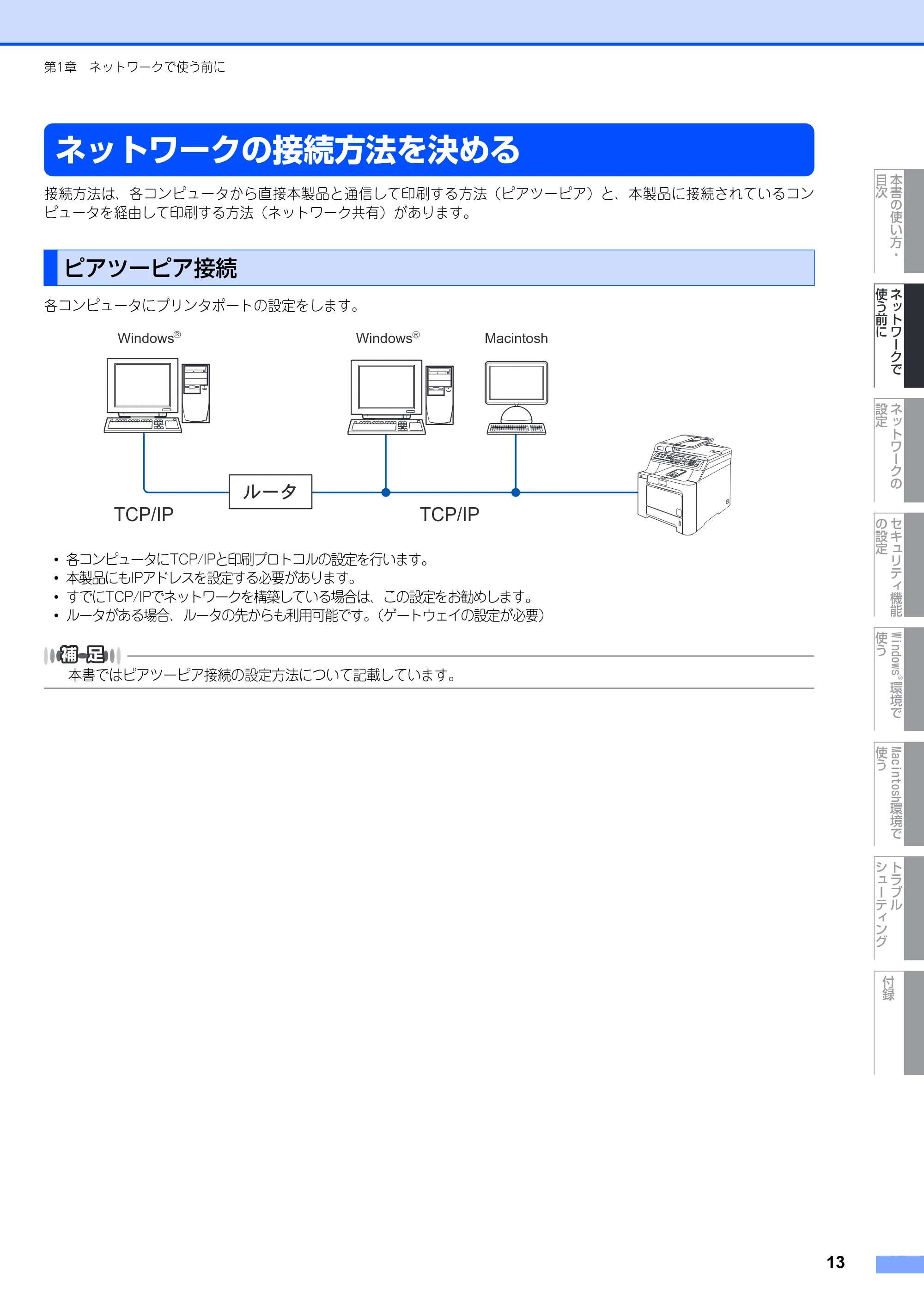 ブラザー DCP-9040CN / MFC-9440CN / MFC-9450CDN ネットワーク取扱説明書 — ネットワークの接続方法を決める — 原本ページ — 14ページ