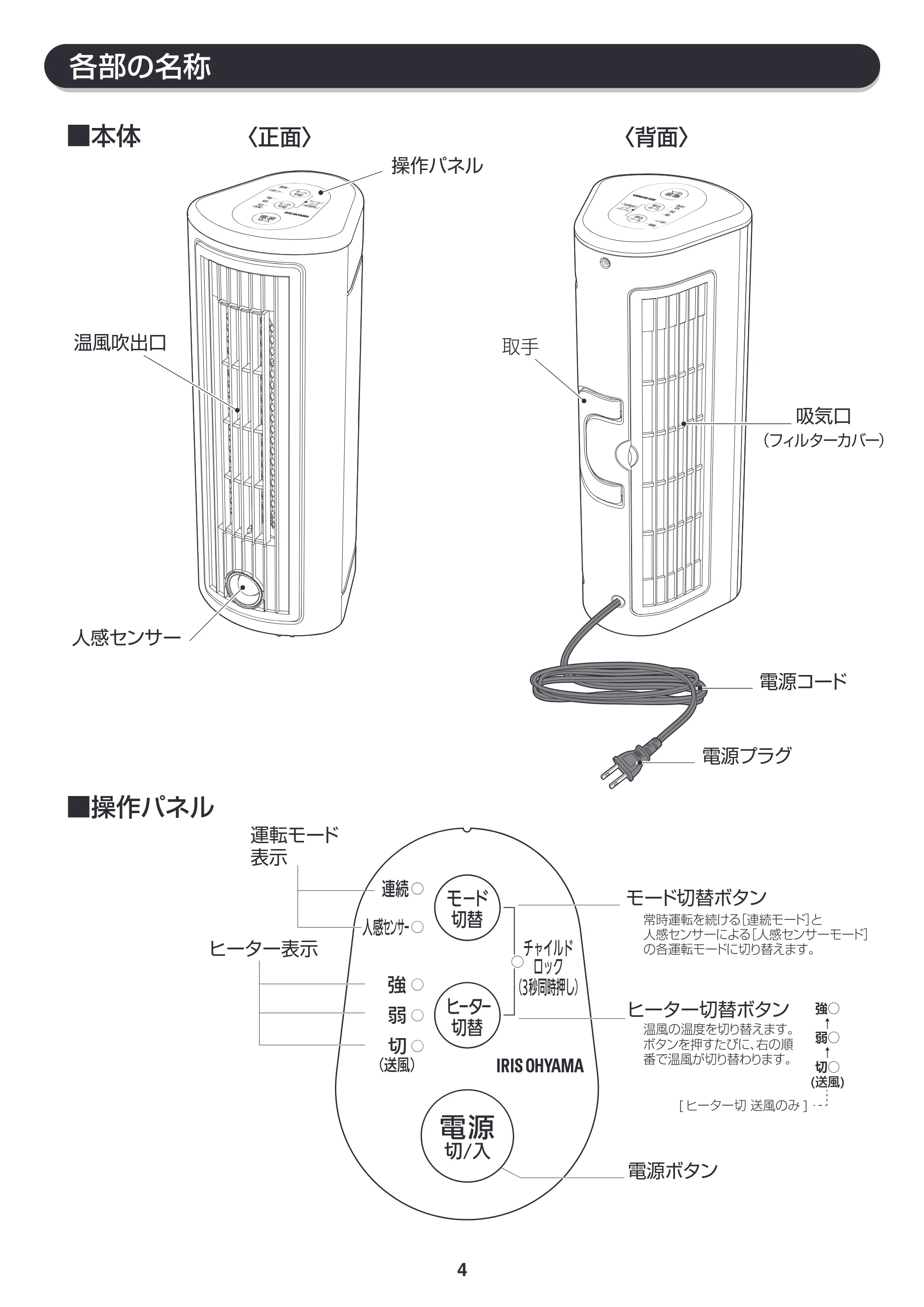 アイリスオーヤマ JCH-TW122T 取扱説明書 — 原本ページ — 4ページ