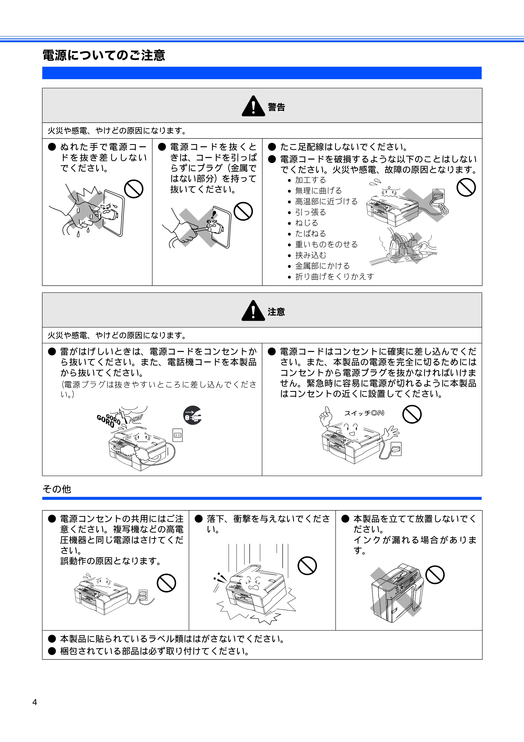 ブラザー MFC-5860CN かんたん設置ガイド — 電源についてのご注意 — 原本ページ — 6ページ
