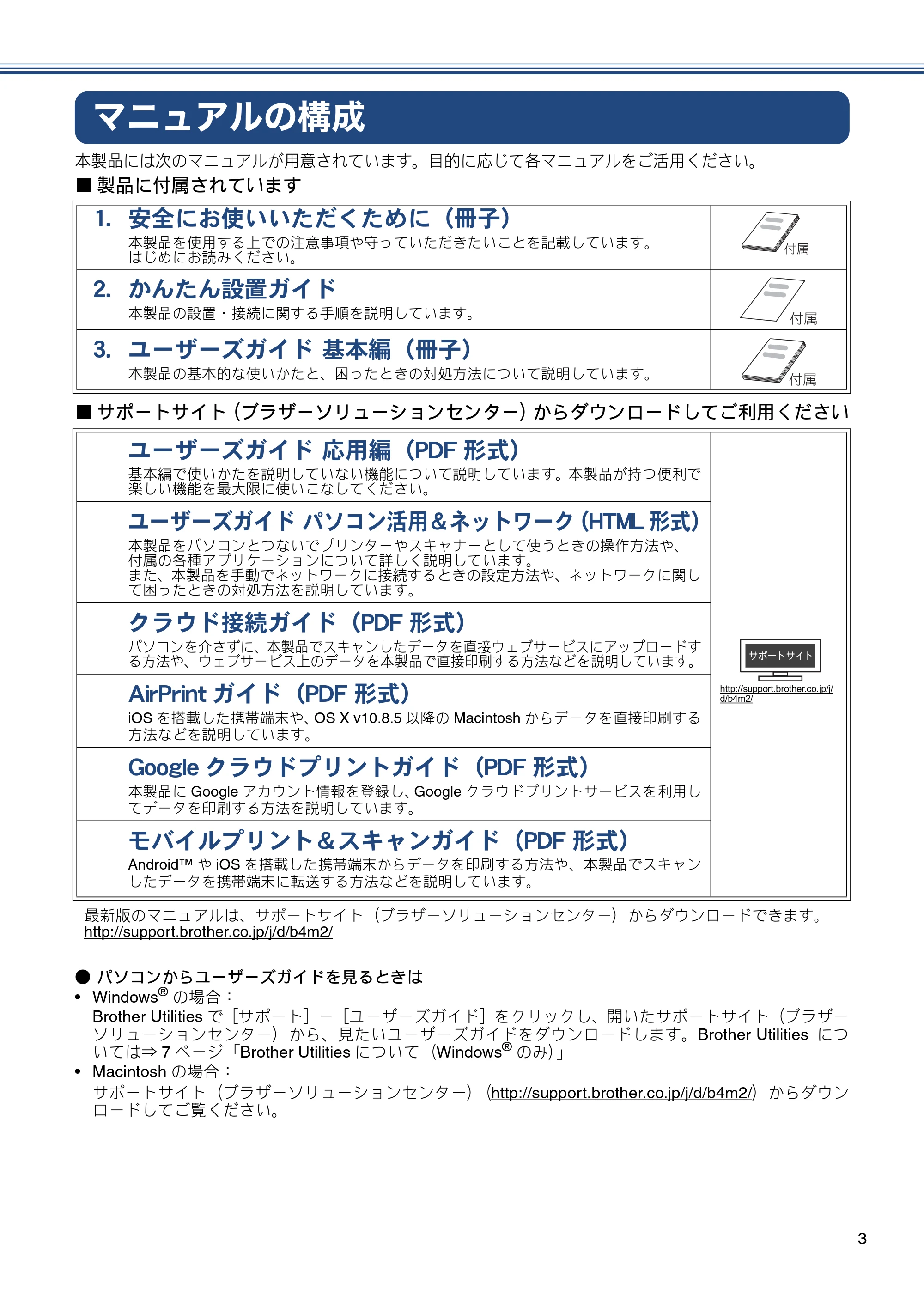 ブラザー DCP-J4225N ユーザーズガイド ~基本編~ — マニュアルの構成 — 原本ページ — 3ページ