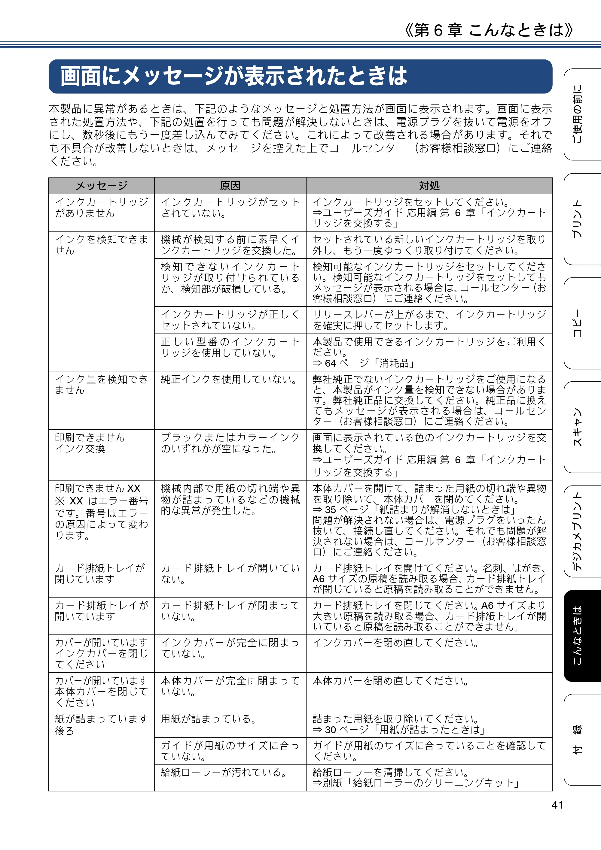 ブラザー DCP-J4225N ユーザーズガイド ～基本編～ — 画面にメッセージが表示されたときは — 原本ページ — 41ページ