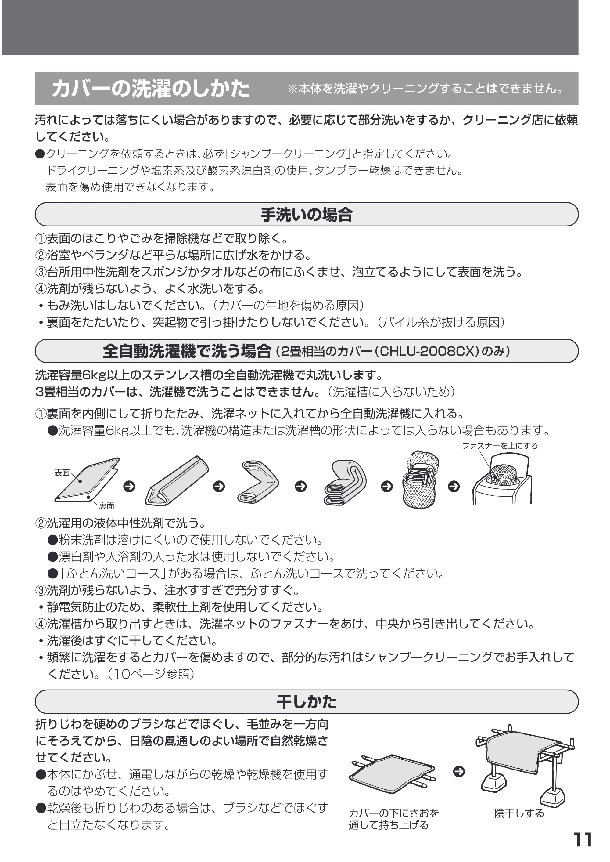 日立 HLU-3008CX / HLU-2008CX 取扱説明書 — っ ファスナーを上にする a に fi @) (>) (>) © @ Keka @ RO — 原本ページ — 11ページ
