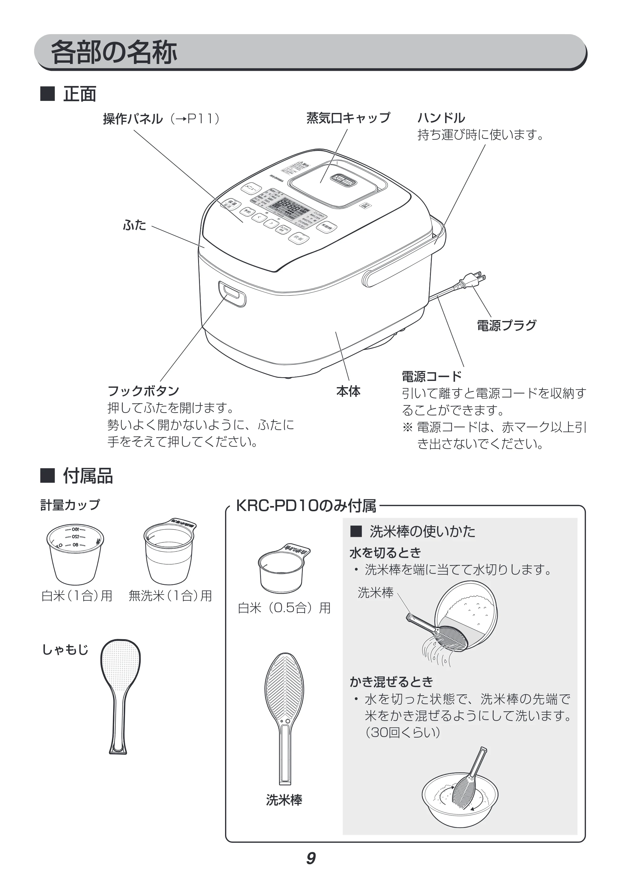 アイリスオーヤマ KRC-PD10 取扱説明書 — 原本ページ — 9ページ