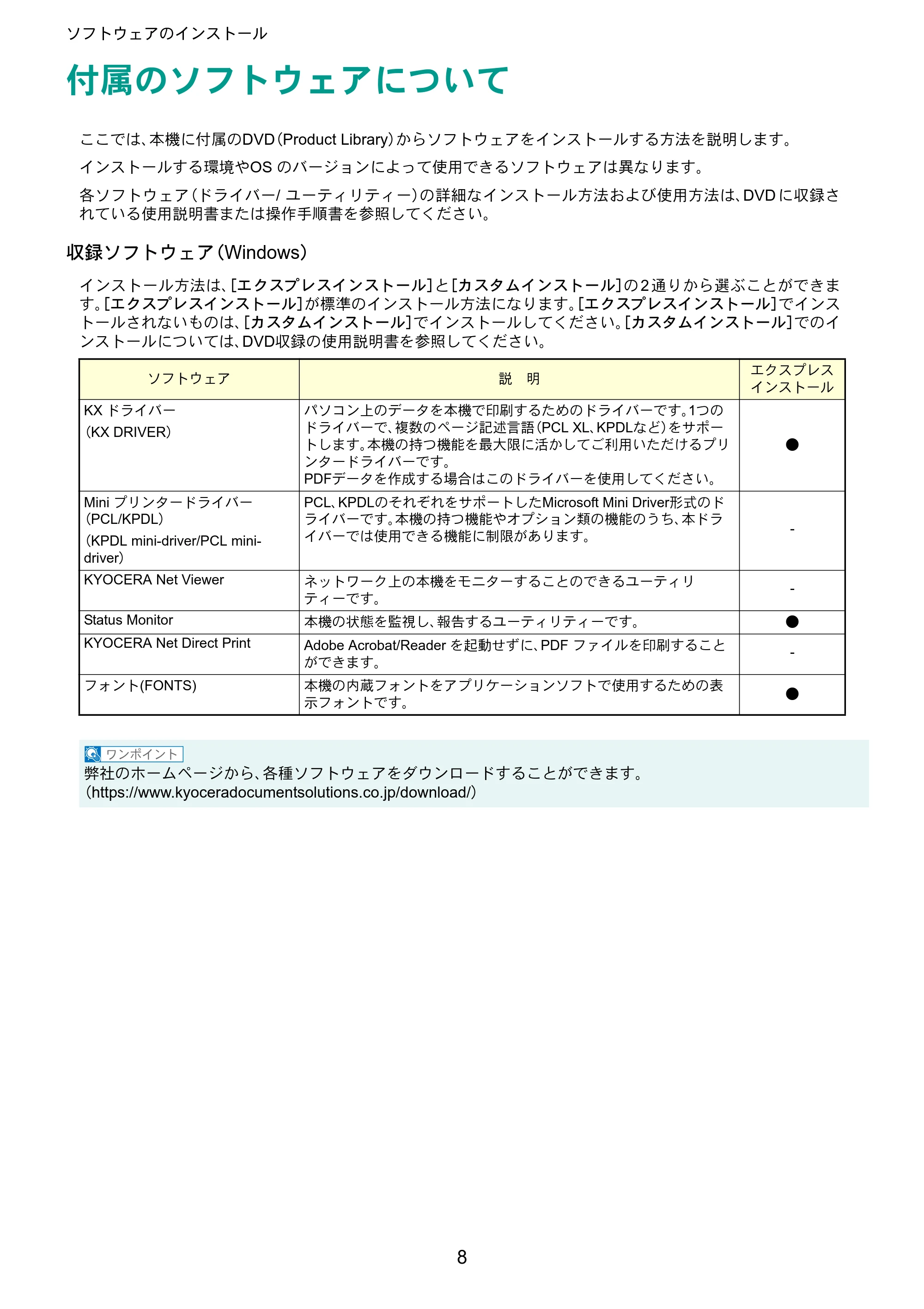 京セラ ECOSYS P4140dn ECOSYS P4140dn クイックガイド — ソフトウェアのインストール — 原本ページ — 8ページ