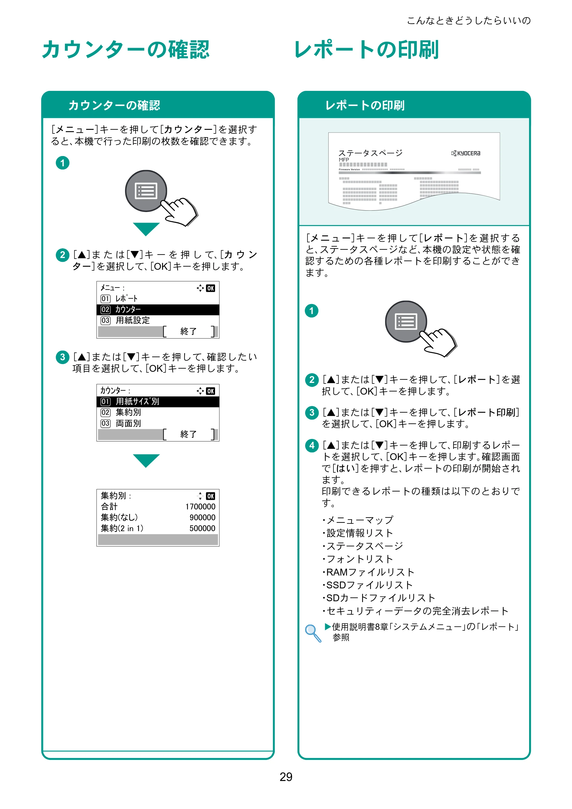 京セラ ECOSYS P4140dn ECOSYS P4140dn クイックガイド — カウンターの確認 — 原本ページ — 29ページ