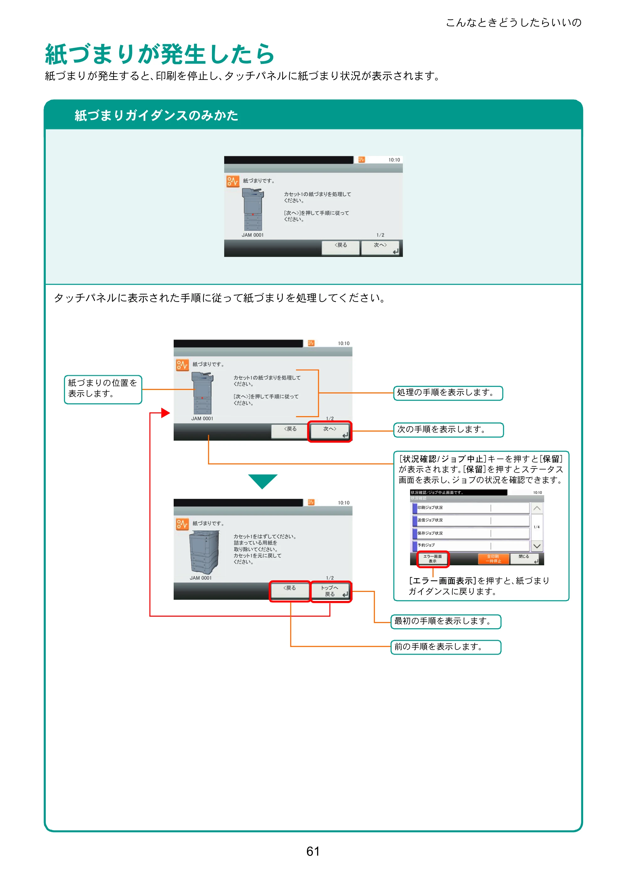 京セラ TASKalfa 352ci TASKalfa 352ci クイックガイド — 紙づまりが発生したら — 原本ページ — 61ページ