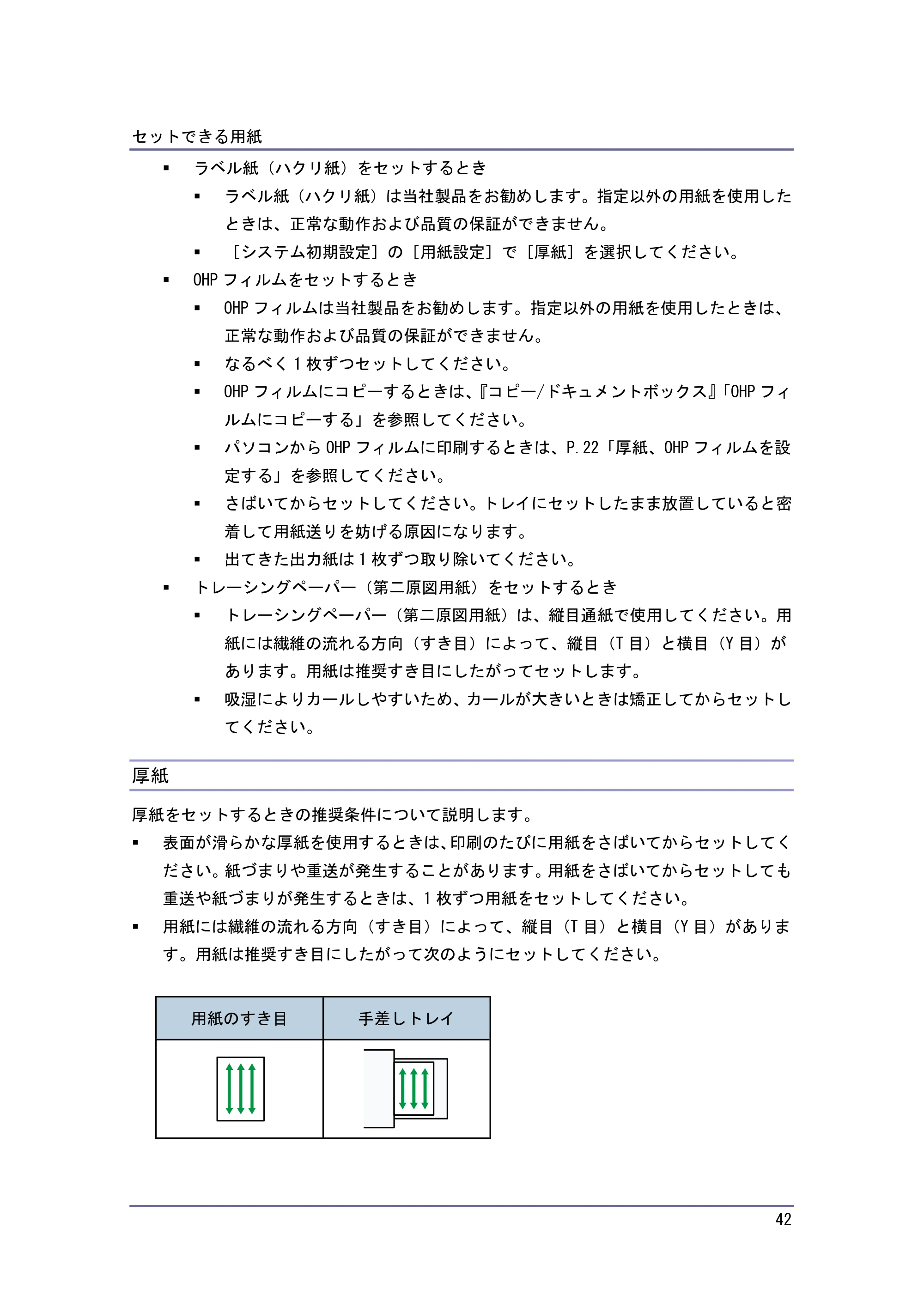 キヤノン PostScript3 用紙の仕様とセット方法 （PDF形式／3.09Mバイト） — 厚紙 — 原本ページ — 42ページ