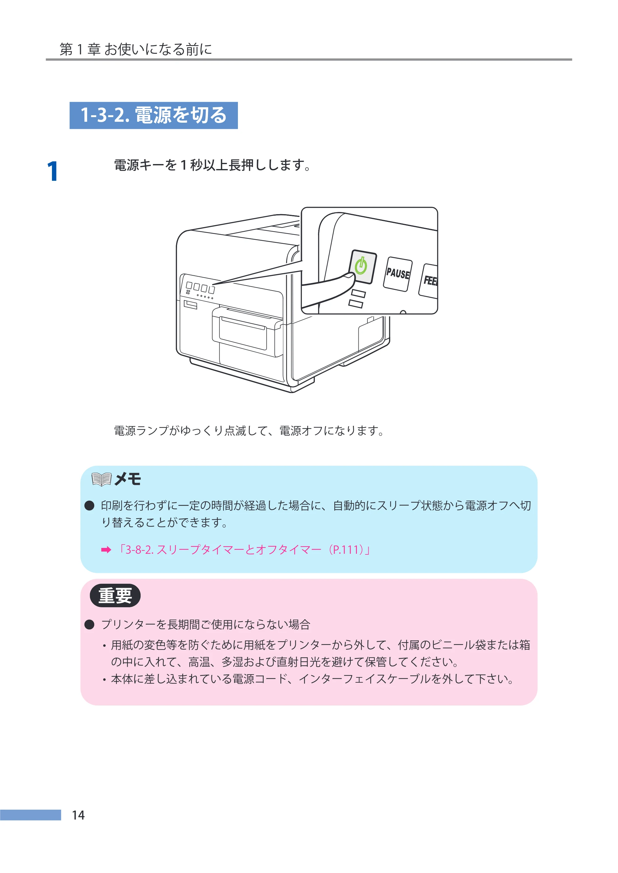 キヤノン LX-P5500/LX-D5500 LX-P5500／LX-D5500 （BJI-P511M用）ユーザーズガイド 2025年7月24日更新（PDF：14.6MB） — 1-3-2.電源を切る — 原本ページ — 21ページ