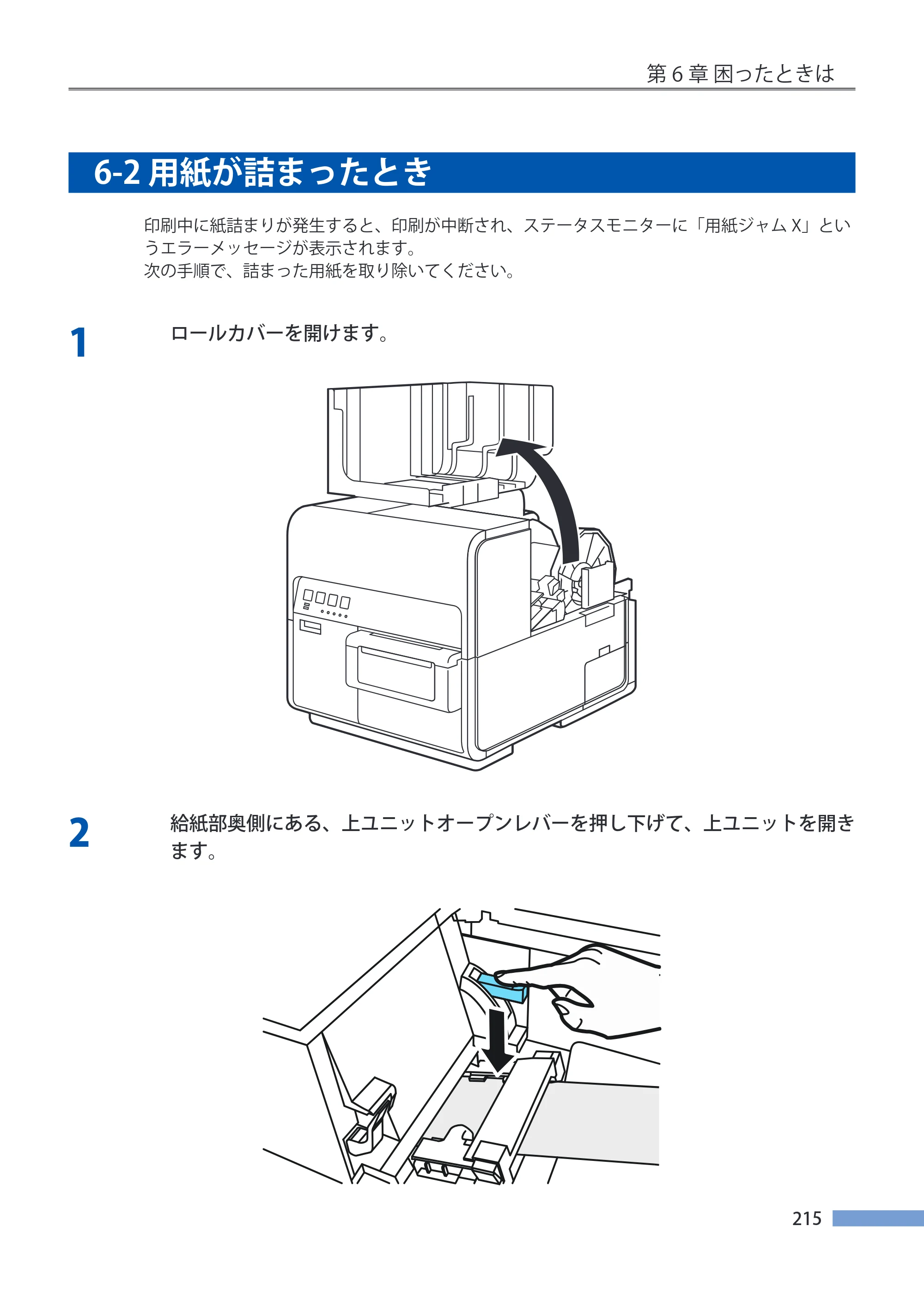 キヤノン LX-P5500/LX-D5500 LX-P5500／LX-D5500 （BJI-P511M用）ユーザーズガイド 2025年7月24日更新（PDF：14.6MB） — 6-2 用紙が詰まったとき — 原本ページ — 222ページ