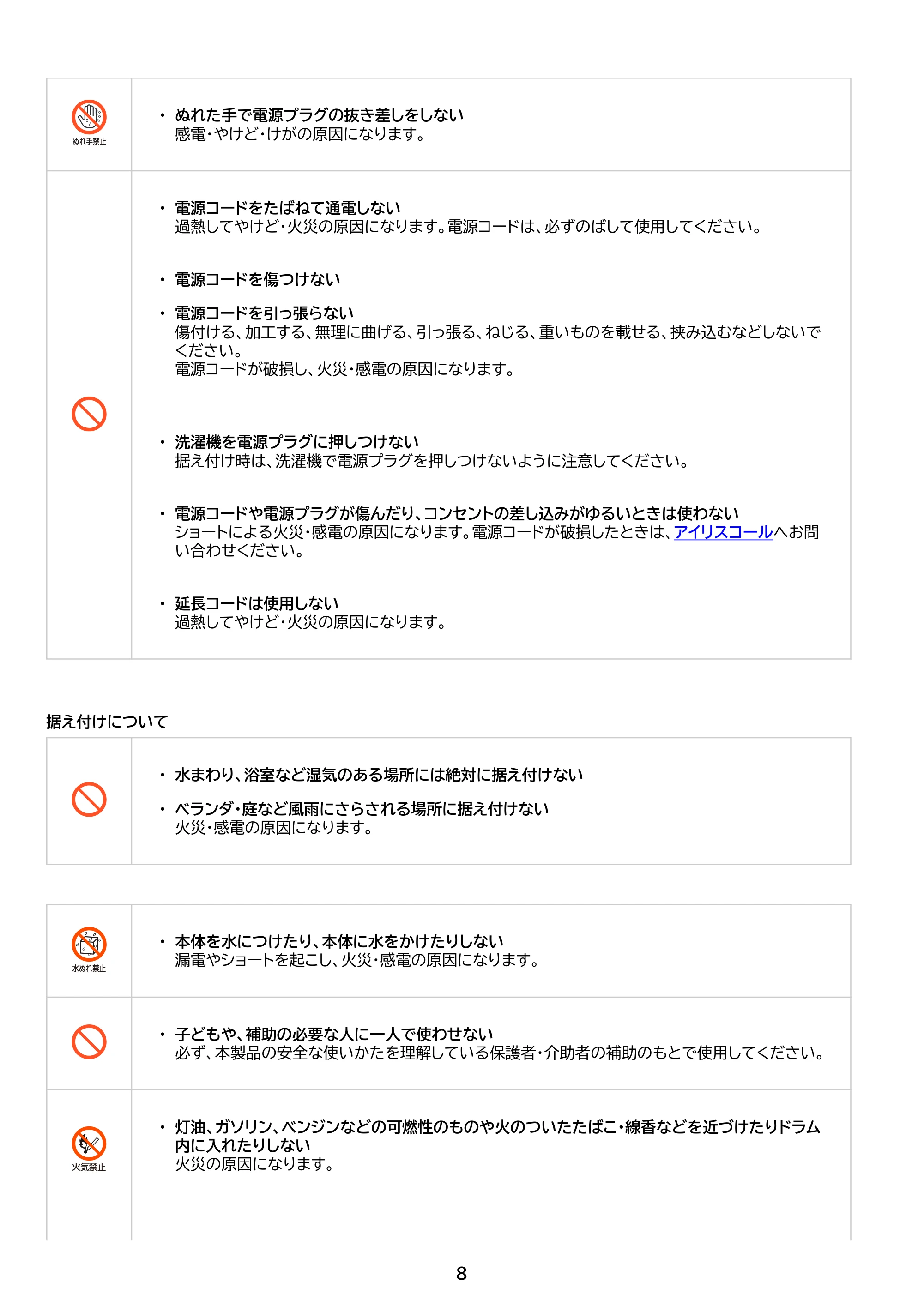 アイリスオーヤマ HDK842Z-W 取扱説明書 — 原本ページ — 8ページ