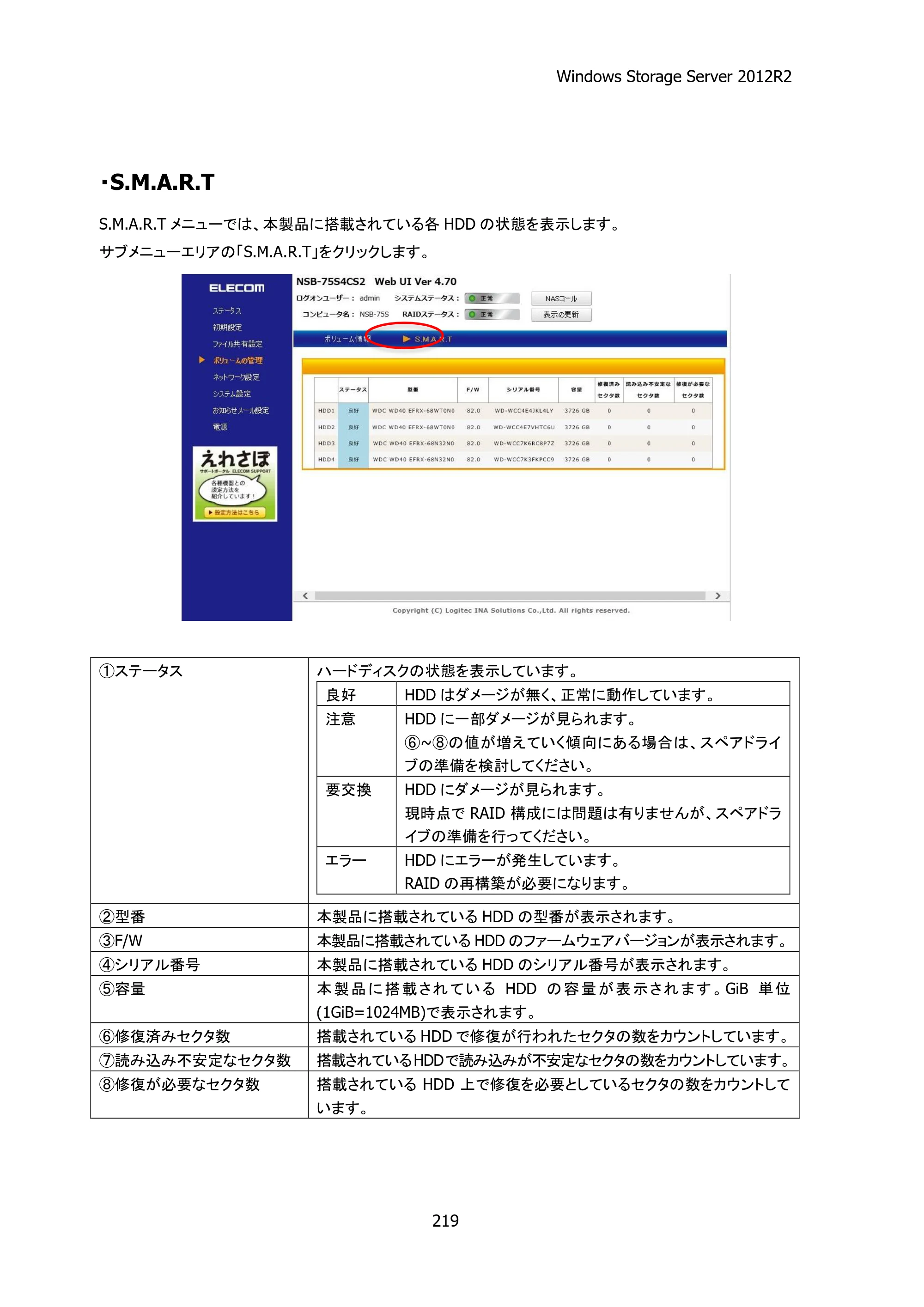 エレコム NSB-75S12T4RW25 / NSB-75S16T4RW25 / NSB-75S24T4RW25 05.NASツール ソフトウェアマニュアル(Ver.4.72～)【第4版】 — 原本ページ — 224ページ