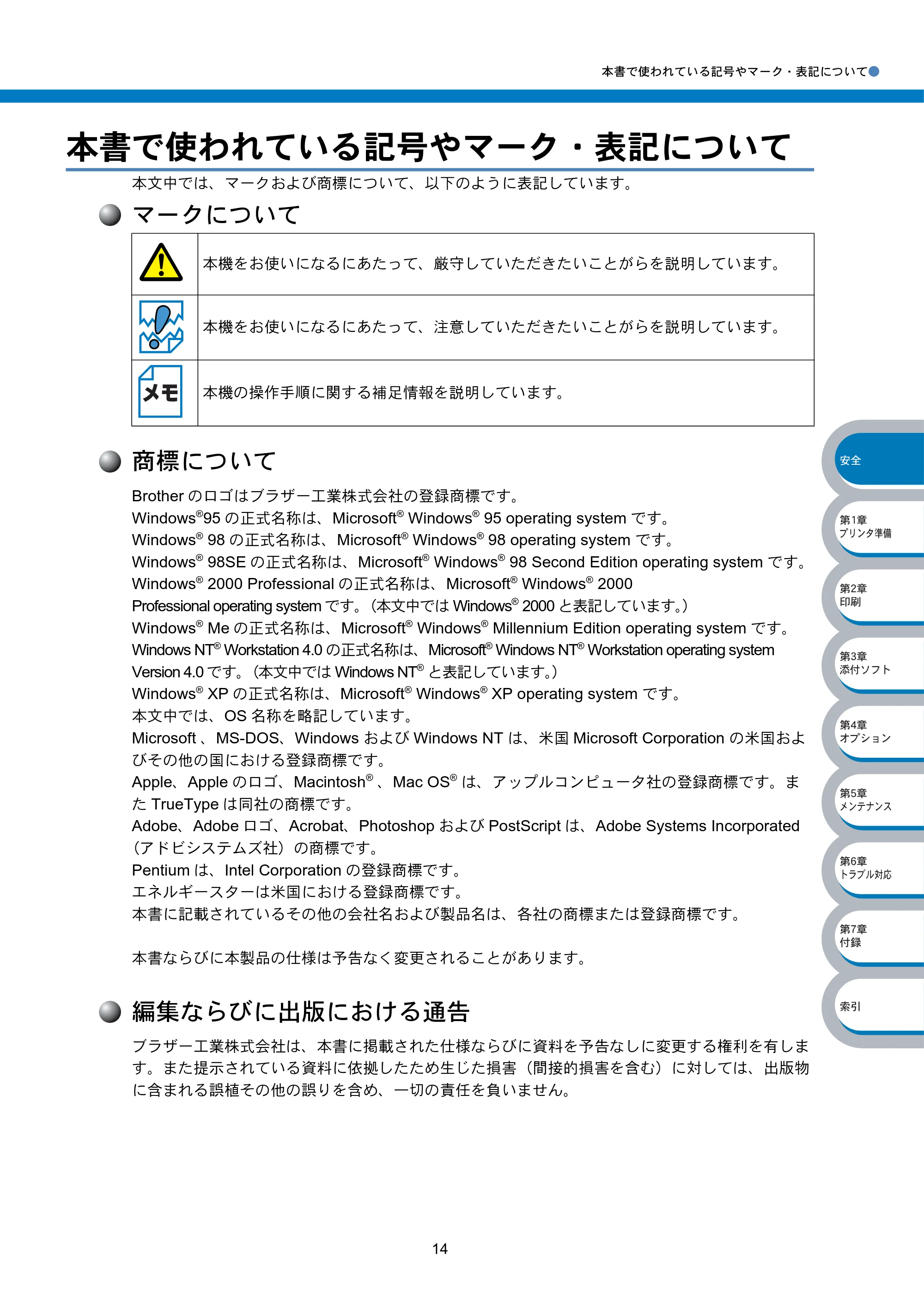ブラザー HL-5040 / HL-5070DN 取扱説明書(本体) — 本書で使われている記号やマーク・表記について — 原本ページ — 19ページ