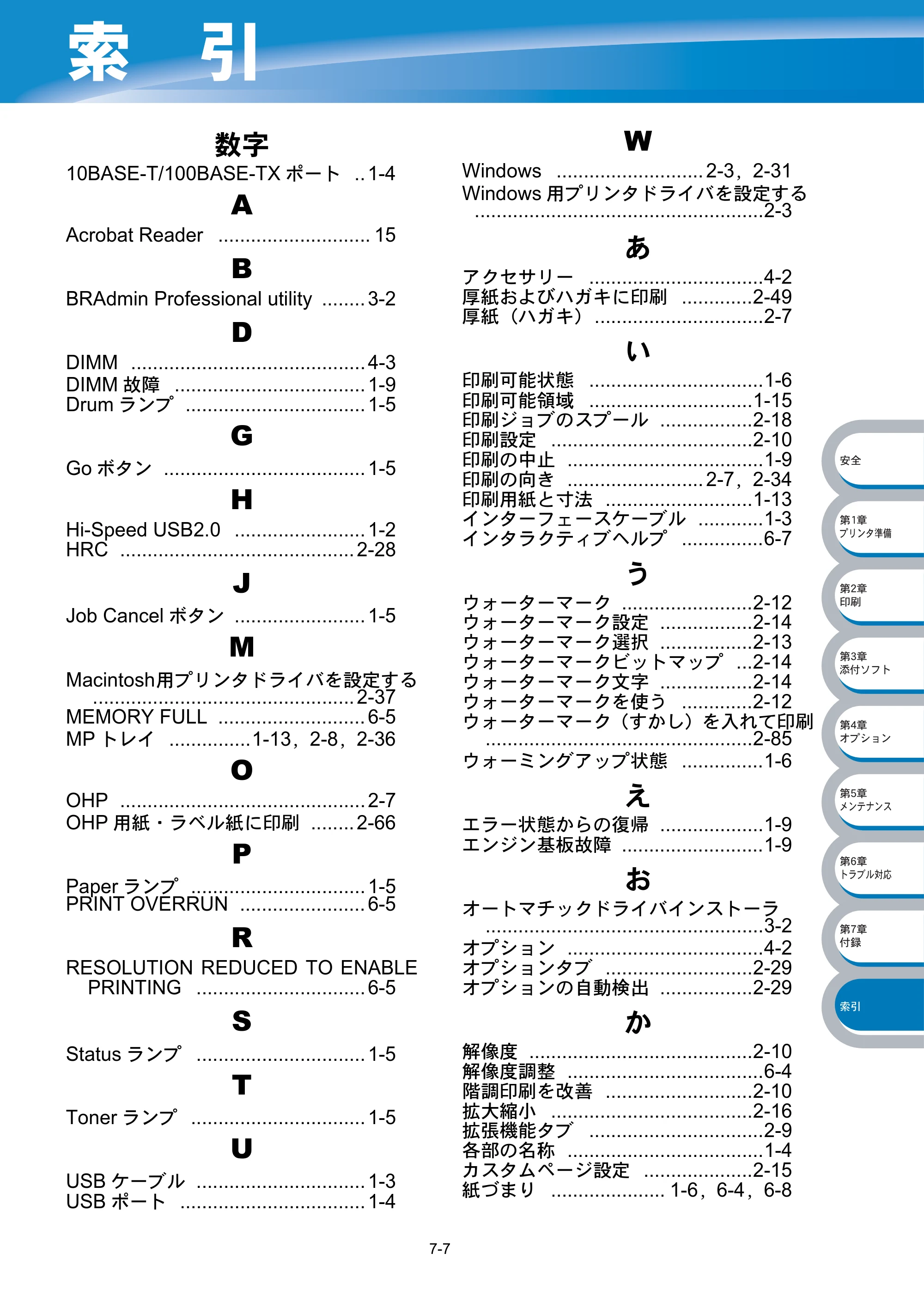 ブラザー HL-5040 / HL-5070DN 取扱説明書（本体） — 索 引 — 原本ページ — 169ページ